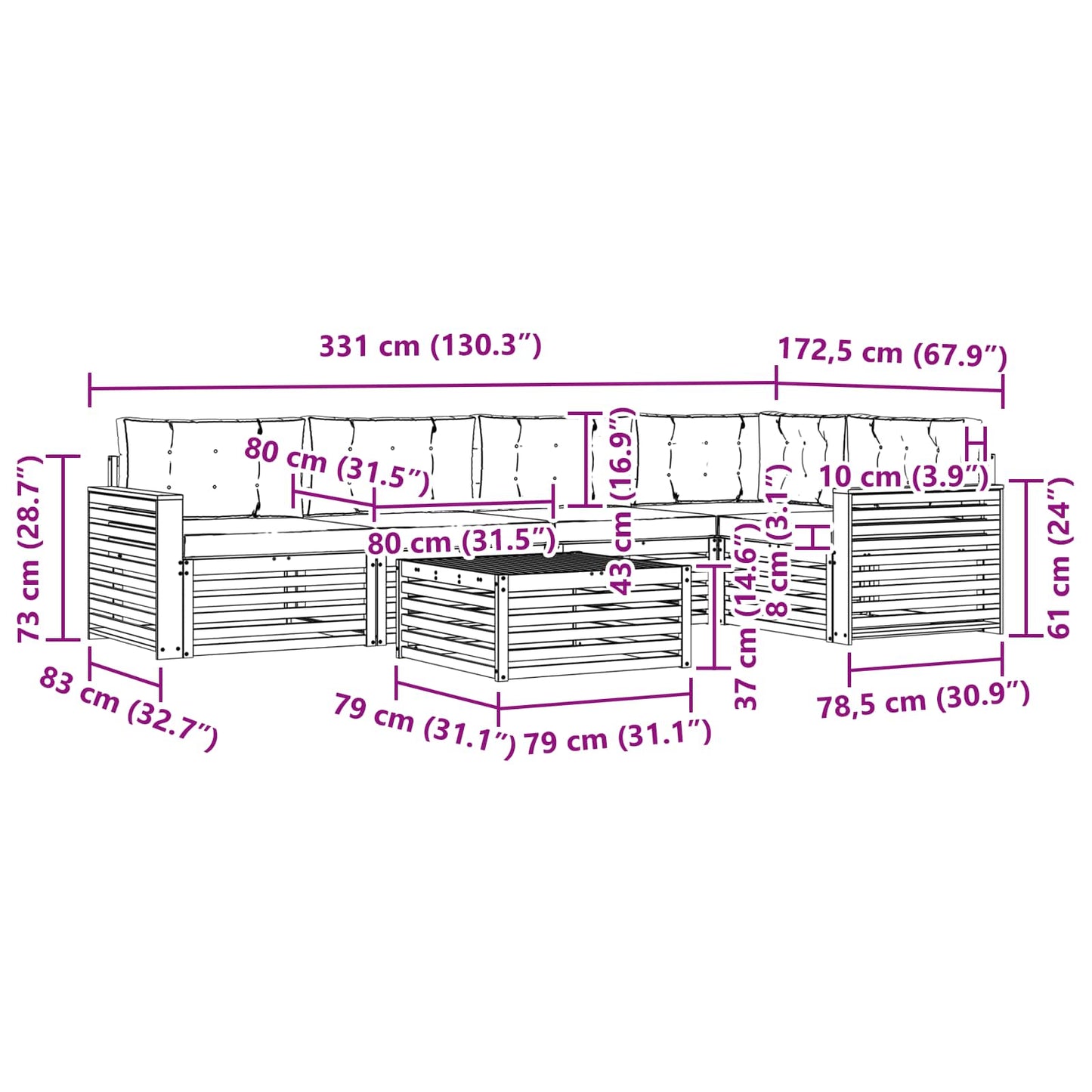 vidaXL Σειρά Καναπέ Εξωτερικού με μαξιλάρι 6 pcs Φυσικό και Μπεζ
