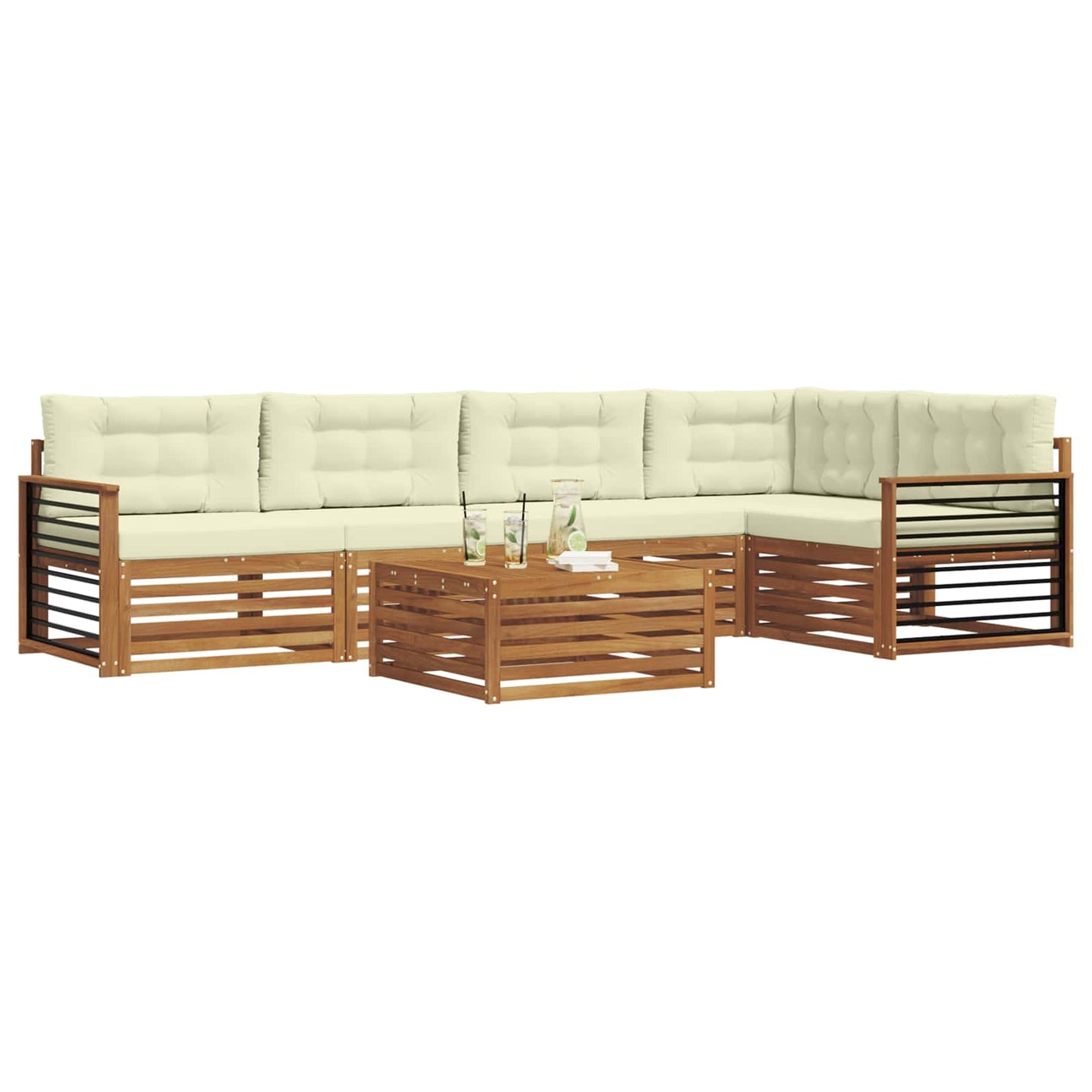 vidaXL Σειρά Καναπέ Εξωτερικού με μαξιλάρι 6 pcs Φυσικό και Κρέμα
