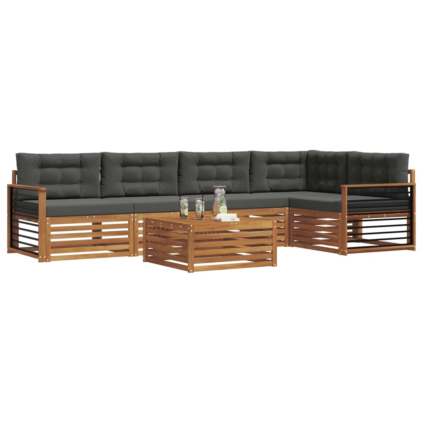 vidaXL Σειρά Καναπέ Εξωτερικού με μαξιλάρι 6 pcs Φυσικό και Ανθρακί