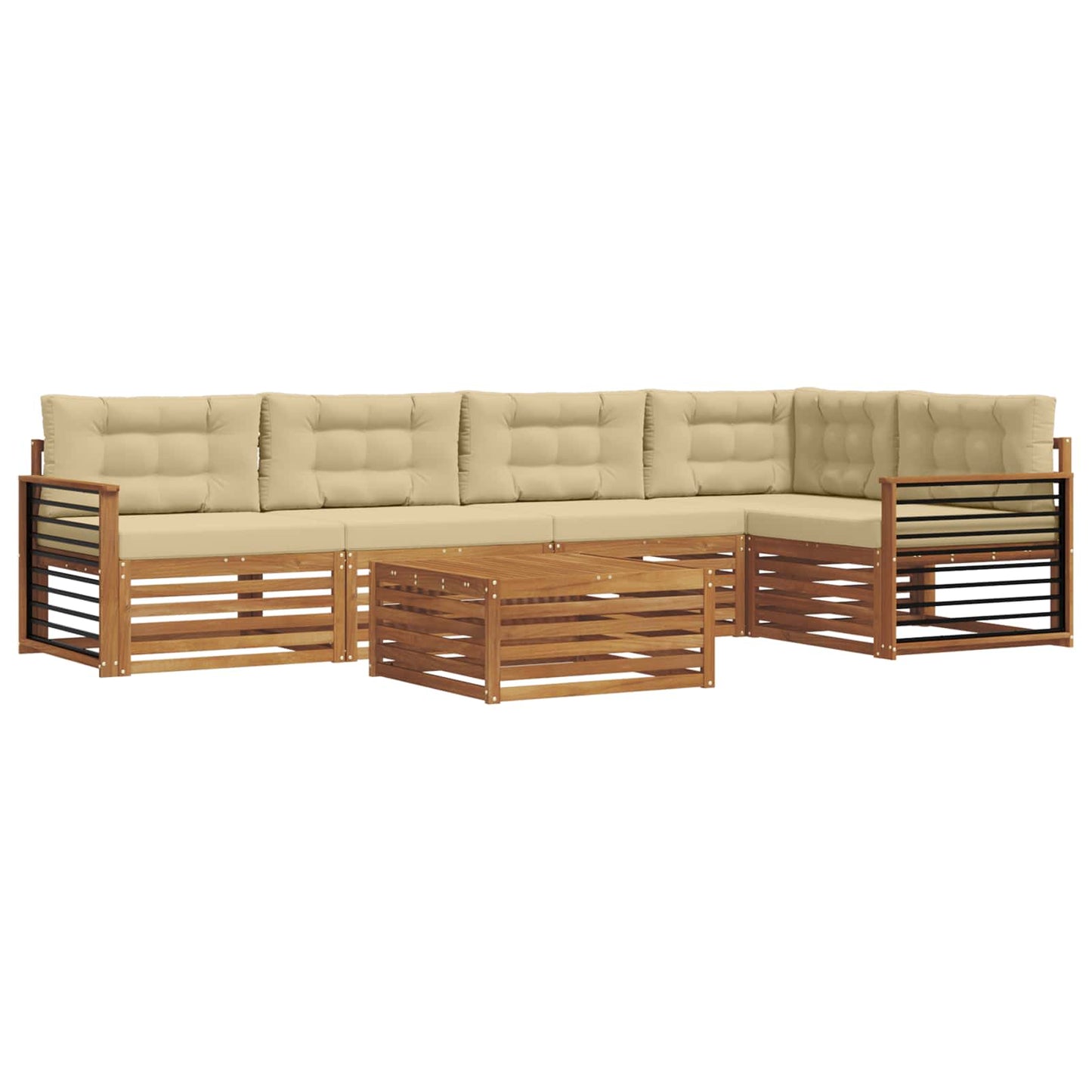 vidaXL Σειρά Καναπέ Εξωτερικού με μαξιλάρι 6 pcs Φυσικό και Μπεζ