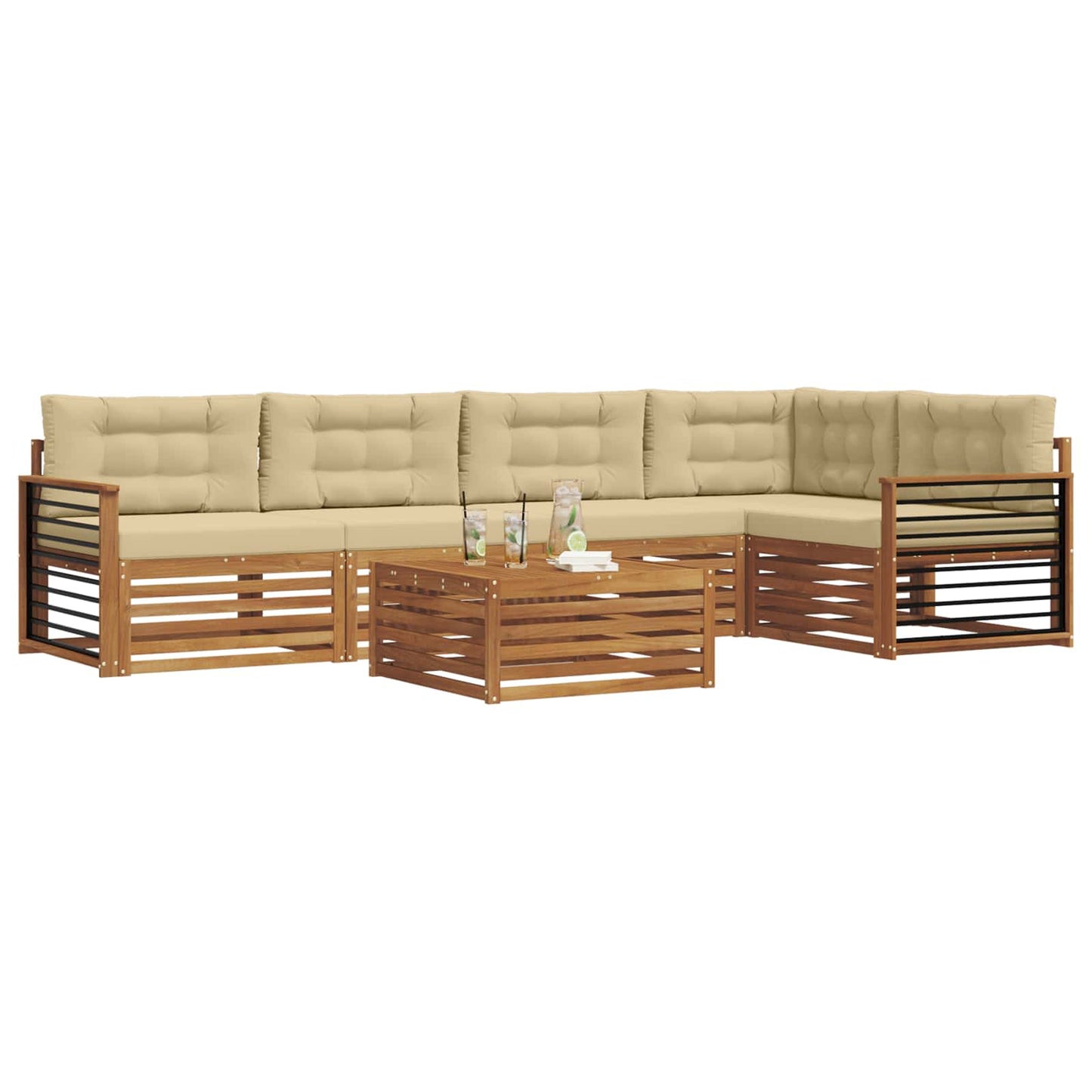 vidaXL Σειρά Καναπέ Εξωτερικού με μαξιλάρι 6 pcs Φυσικό και Μπεζ