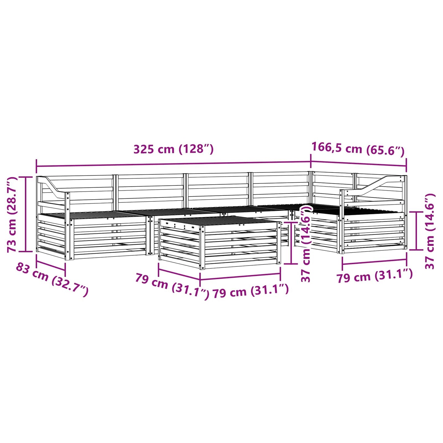 vidaXL Σειρά Καναπέ Εξωτερικού 6 pcs Φυσικό Στερεό Ξύλο Ακακίας