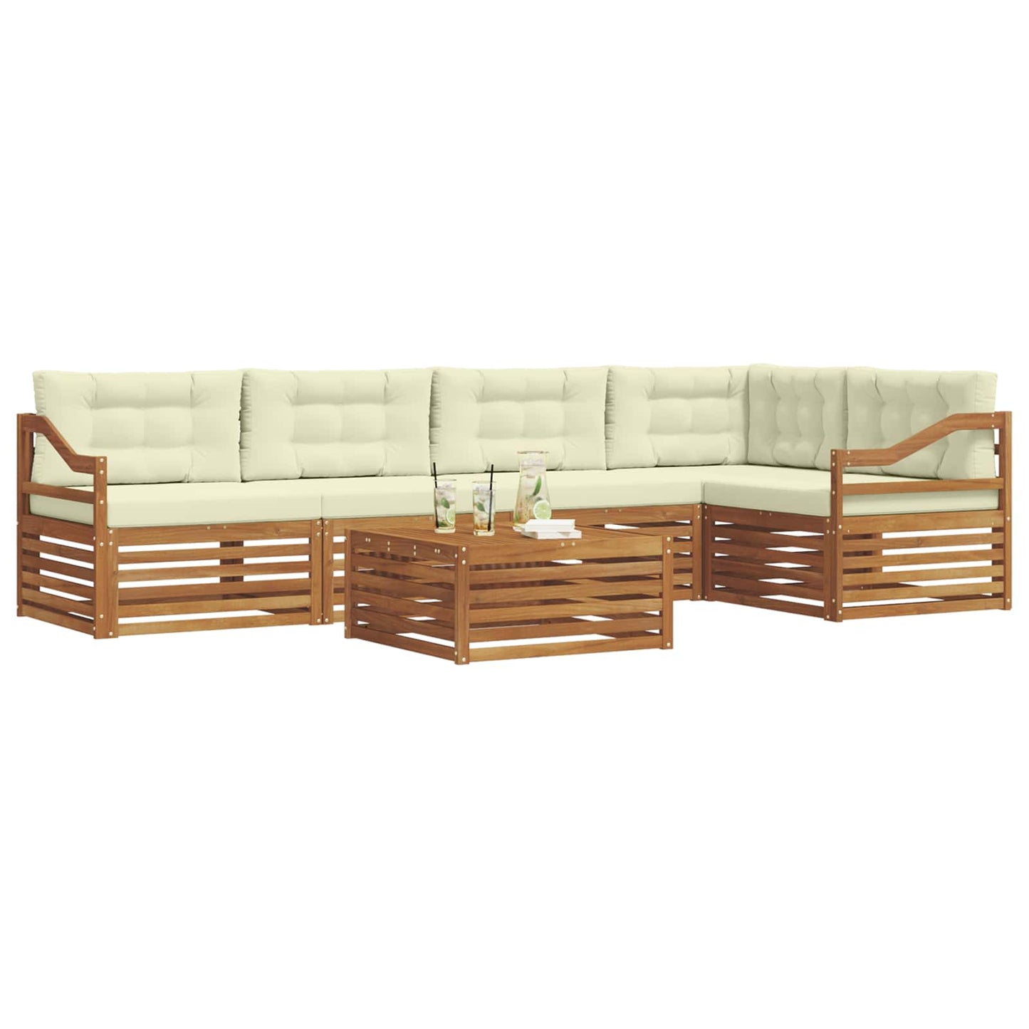 vidaXL Σειρά Καναπέ Εξωτερικού με μαξιλάρι 6 pcs Φυσικό και Κρέμα