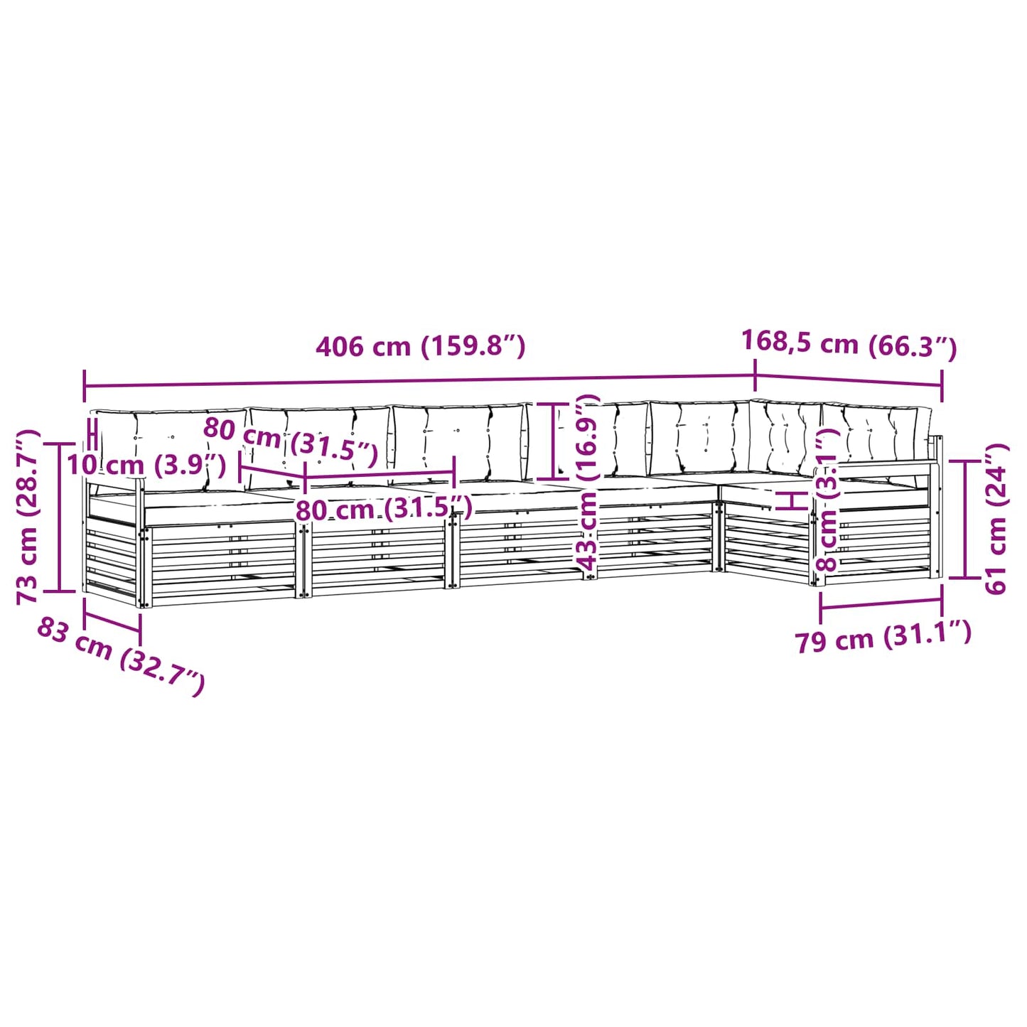 vidaXL Σειρά Καναπέ Εξωτερικού με μαξιλάρι 6 pcs Φυσικό και Μπεζ