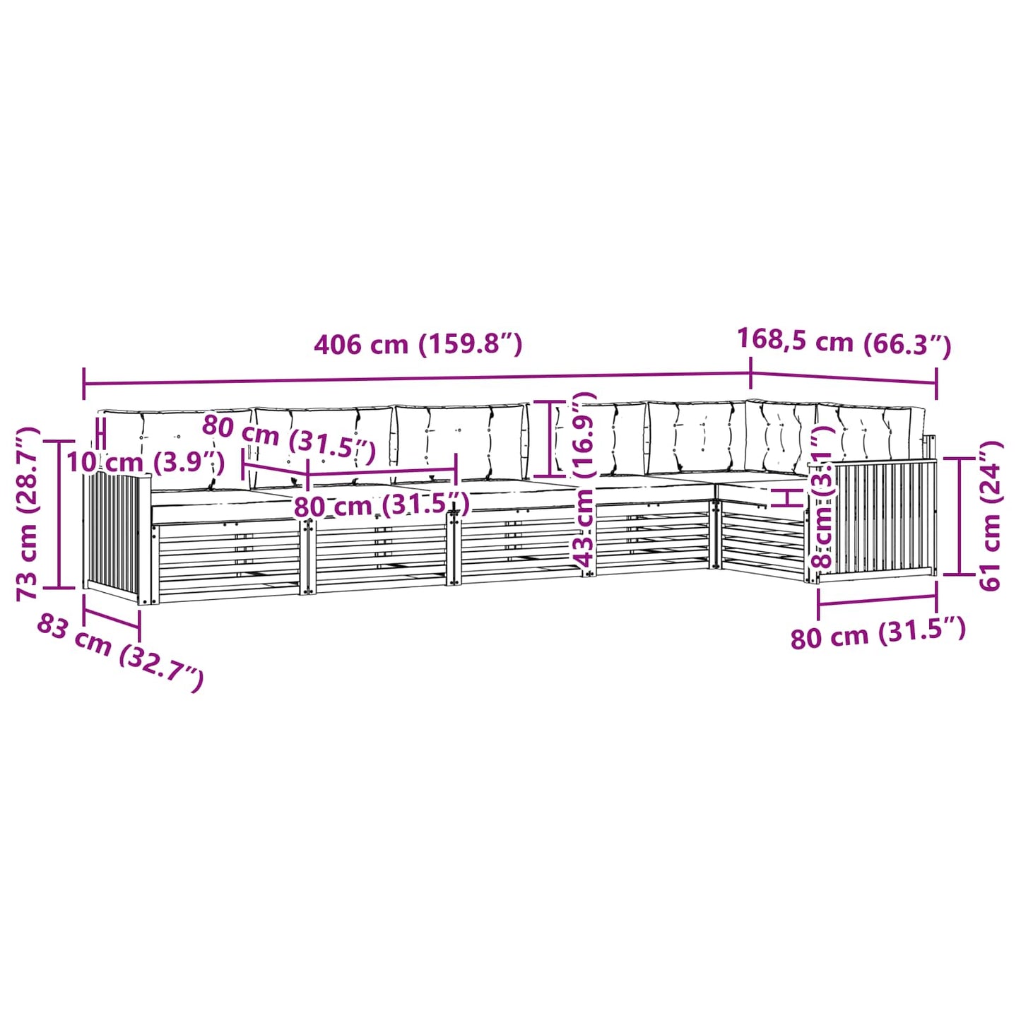vidaXL Σειρά Καναπέ Εξωτερικού με μαξιλάρι 6 pcs Φυσικό και Μπεζ