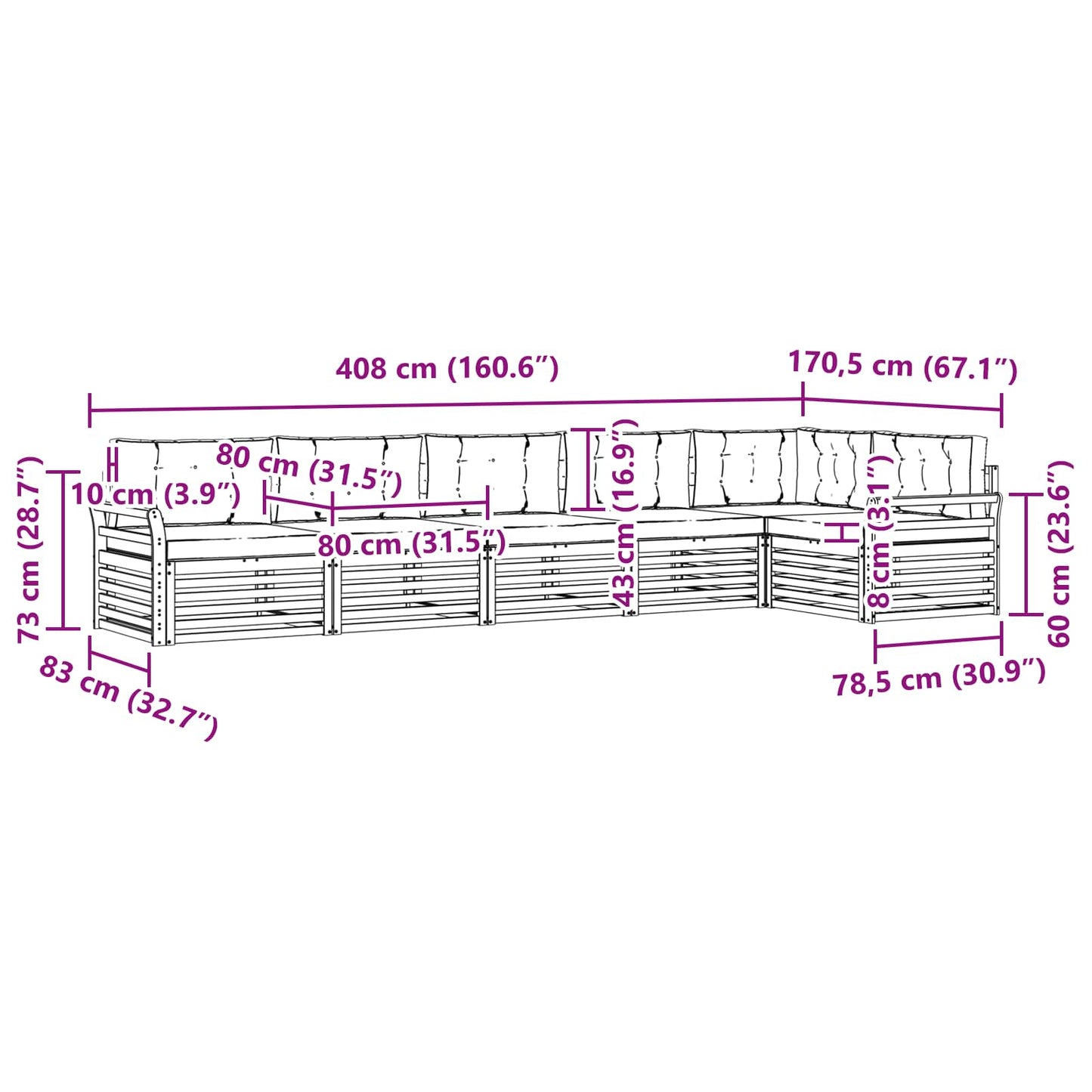 vidaXL Σειρά Καναπέ Εξωτερικού 6 pcs Φυσικό και Ανοιχτό Γκρι