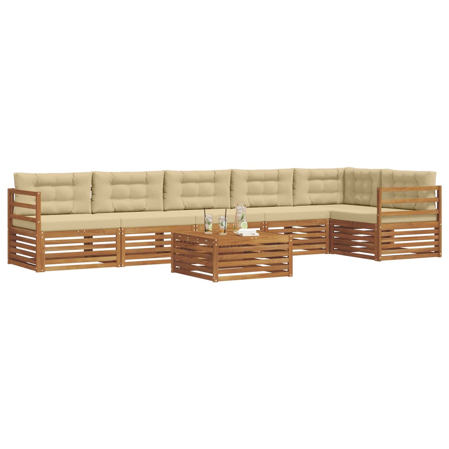 vidaXL Σειρά Καναπέ Εξωτερικού με μαξιλάρι 7 pcs Φυσικό και Μπεζ
