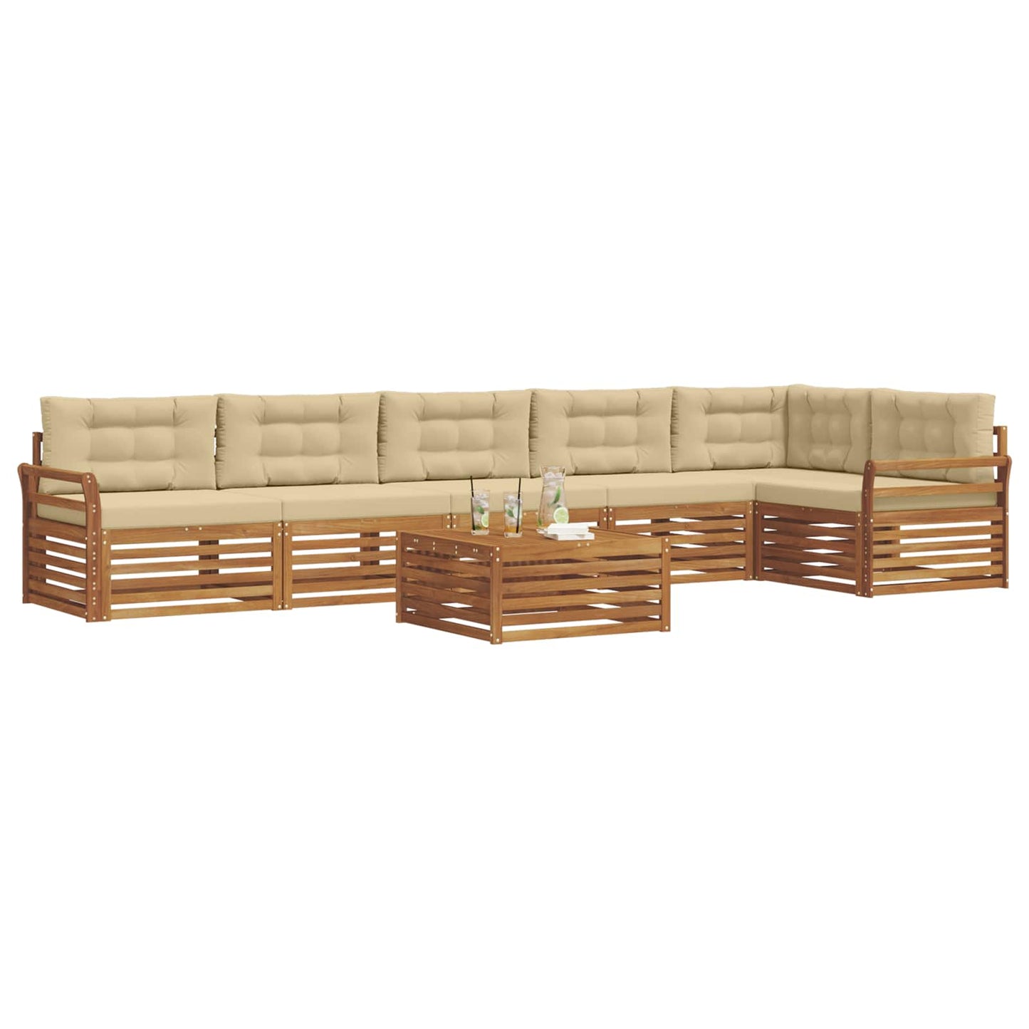 vidaXL Σειρά Καναπέ Εξωτερικού με μαξιλάρι 7 pcs Φυσικό και Μπεζ