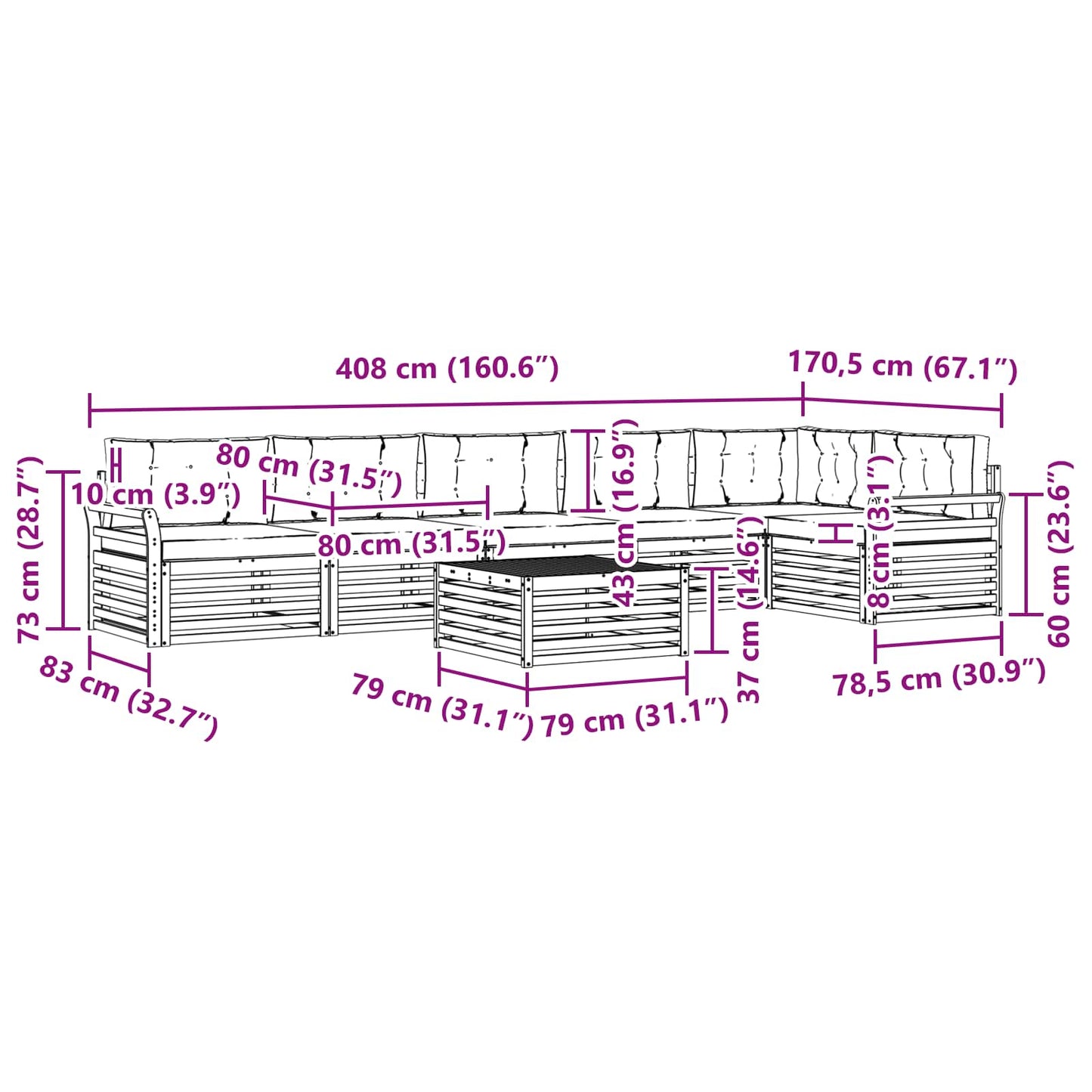 vidaXL Σειρά Καναπέ Εξωτερικού με μαξιλάρι 7 pcs Φυσικό και Μπεζ