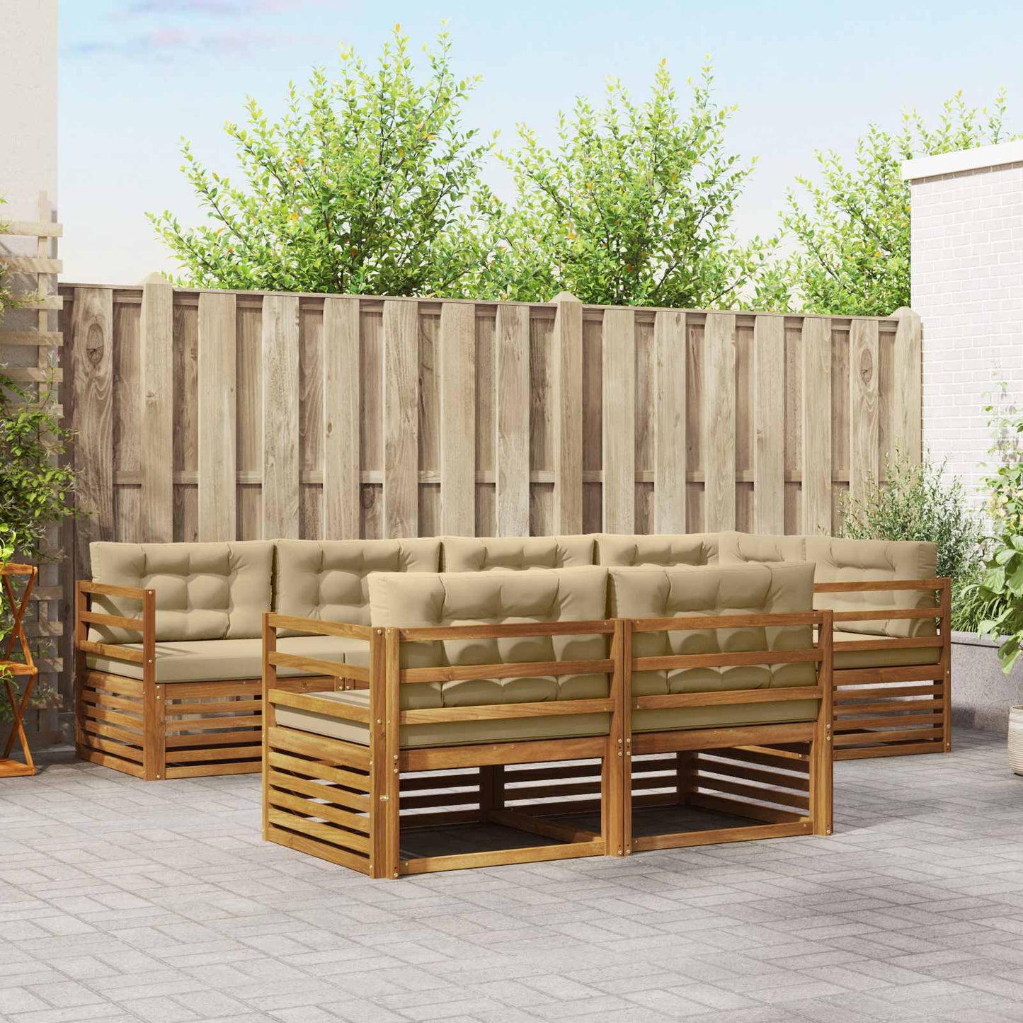 vidaXL Σειρά Καναπέ Εξωτερικού με μαξιλάρι 7 pcs Φυσικό και Μπεζ
