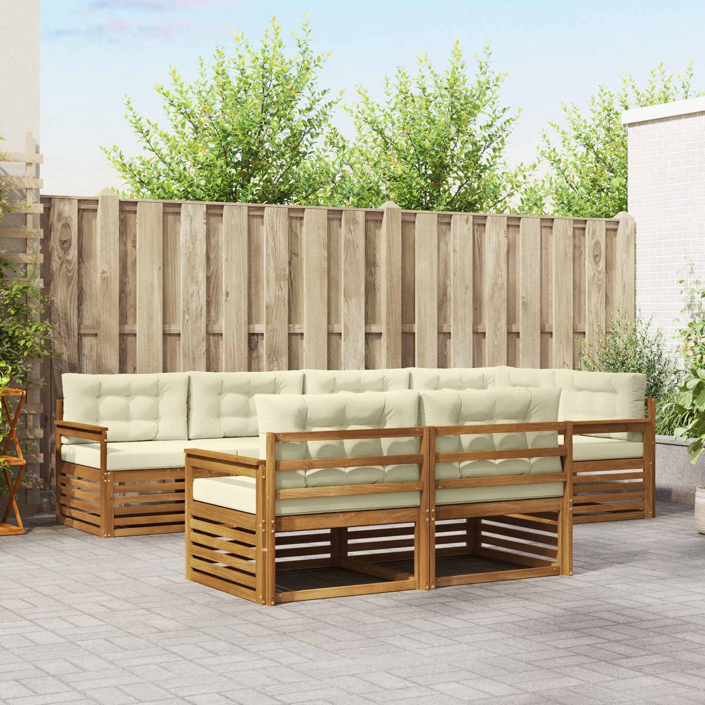 vidaXL Σειρά Καναπέ Εξωτερικού με μαξιλάρι 7 pcs Φυσικό και Κρέμα