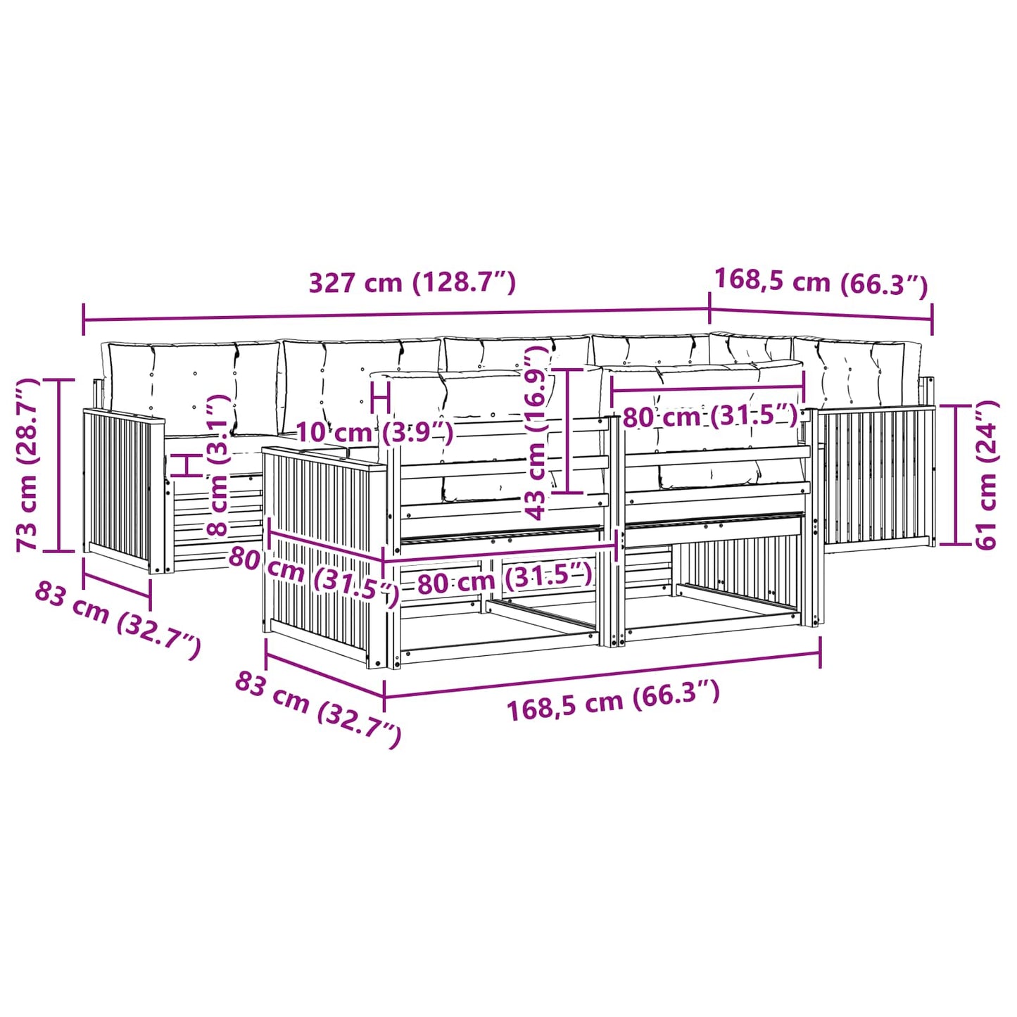 vidaXL Σειρά Καναπέ Εξωτερικού με μαξιλάρι 7 pcs Φυσικό και Ανθρακί