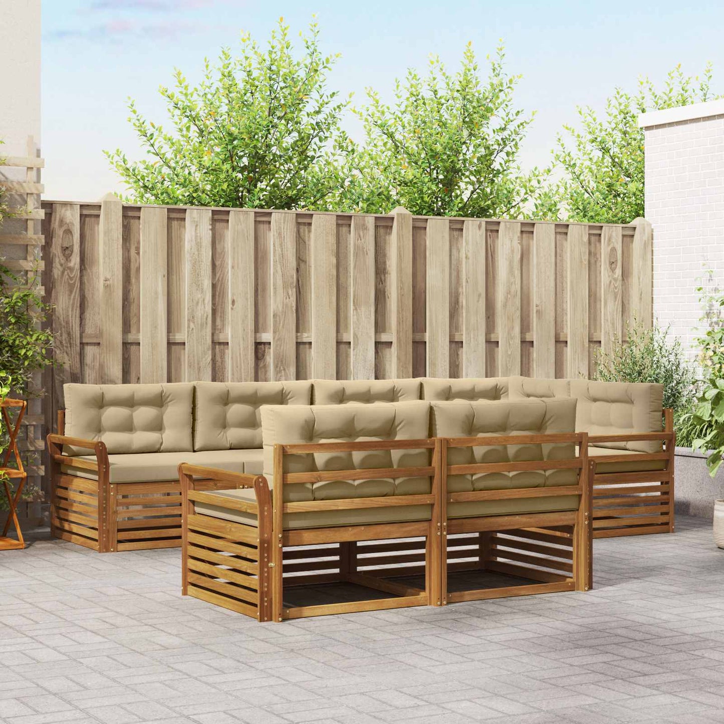 vidaXL Σειρά Καναπέ Εξωτερικού με μαξιλάρι 7 pcs Φυσικό και Μπεζ