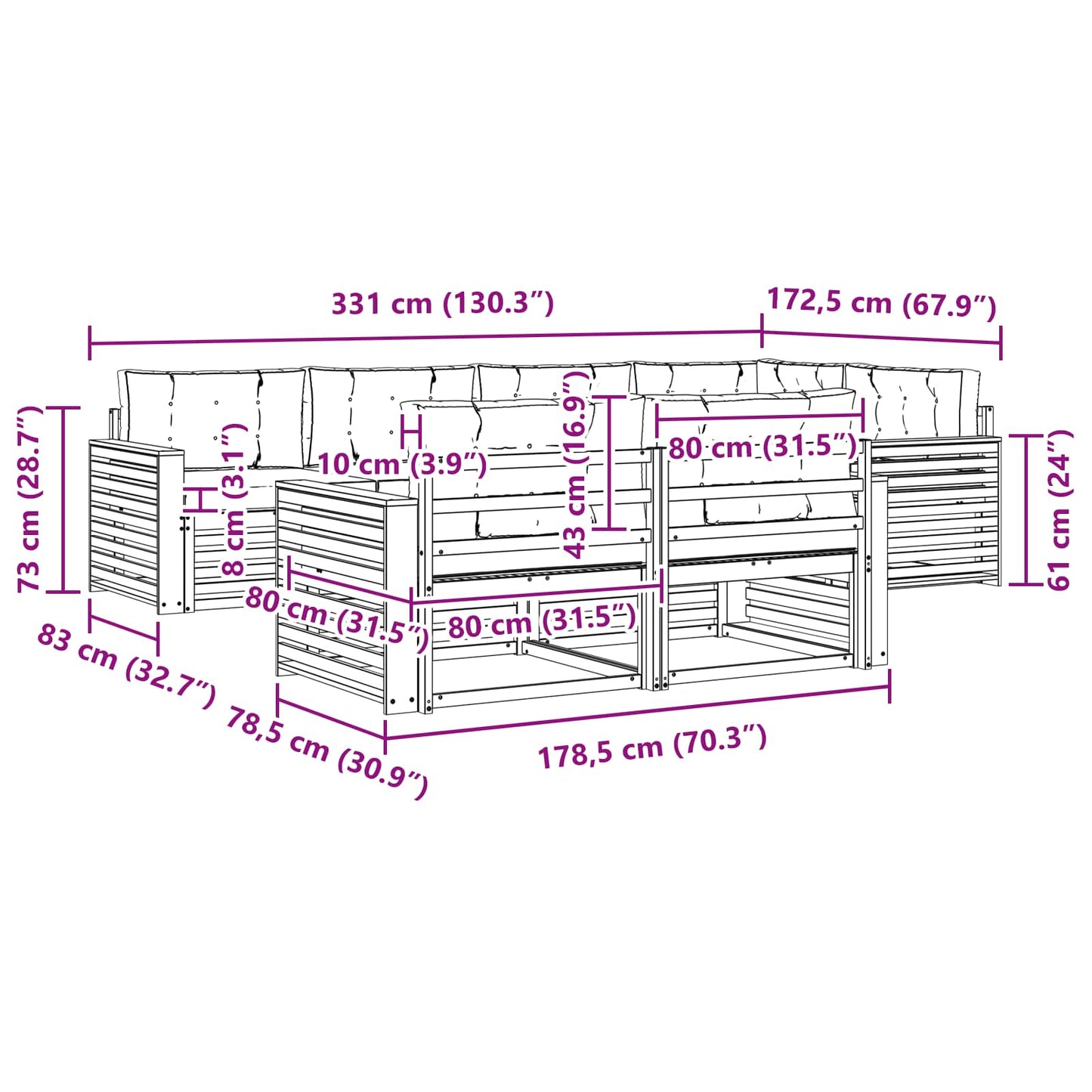 vidaXL Σειρά Καναπέ Εξωτερικού με μαξιλάρι 7 pcs Φυσικό και Κρέμα