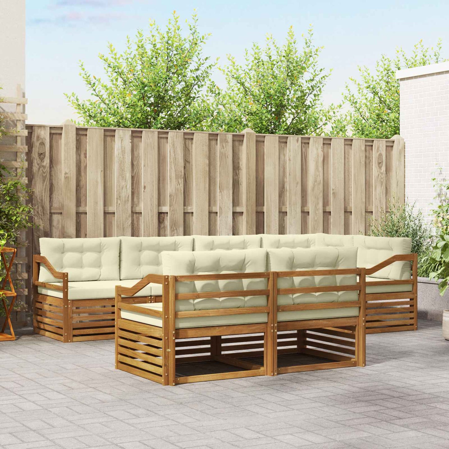vidaXL Σειρά Καναπέ Εξωτερικού με μαξιλάρι 7 pcs Φυσικό και Κρέμα
