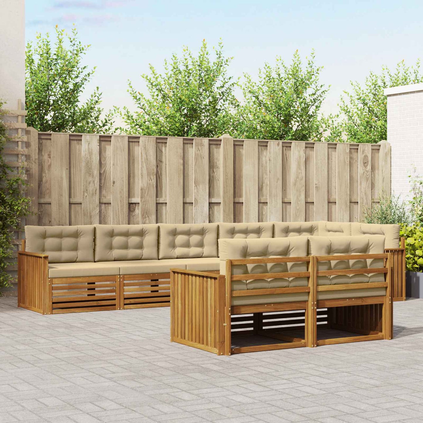 vidaXL Σειρά Καναπέ Εξωτερικού με μαξιλάρι 8 pcs Φυσικό και Μπεζ