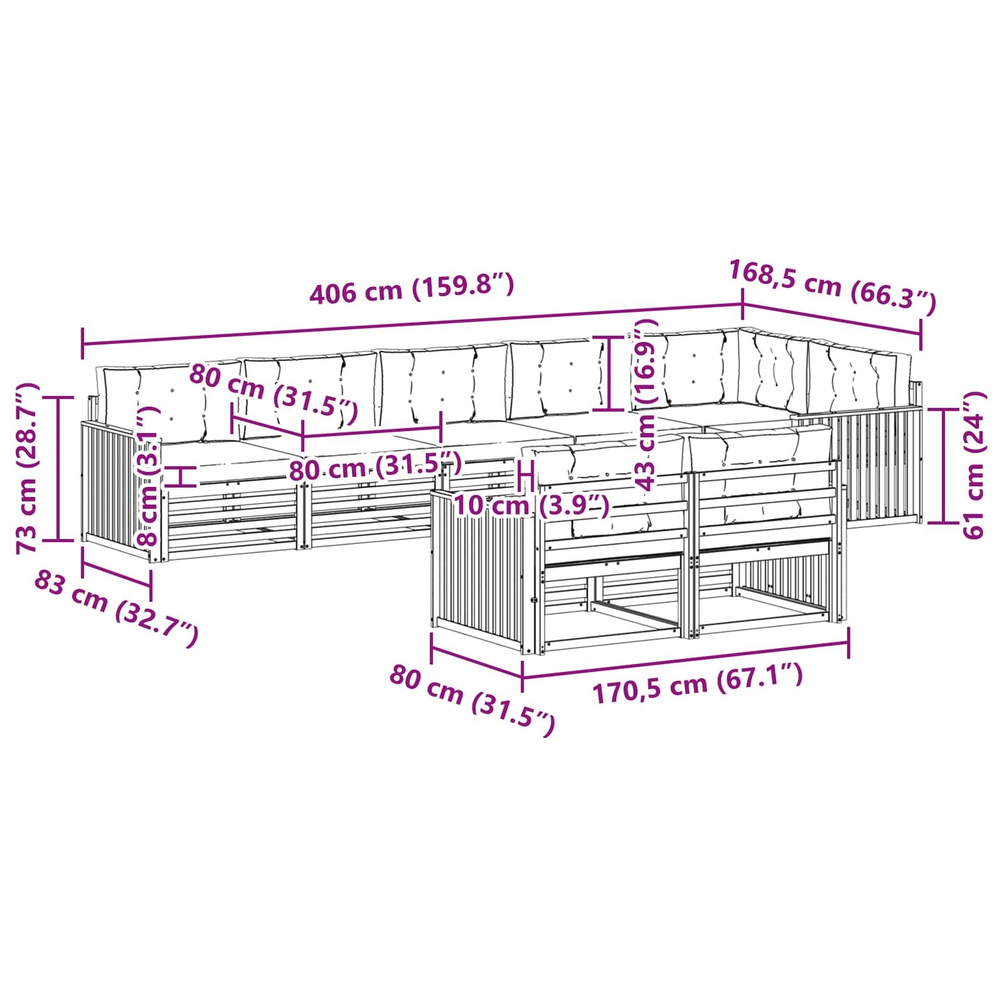 vidaXL Σειρά Καναπέ Εξωτερικού με μαξιλάρι 8 pcs Φυσικό και Μπεζ