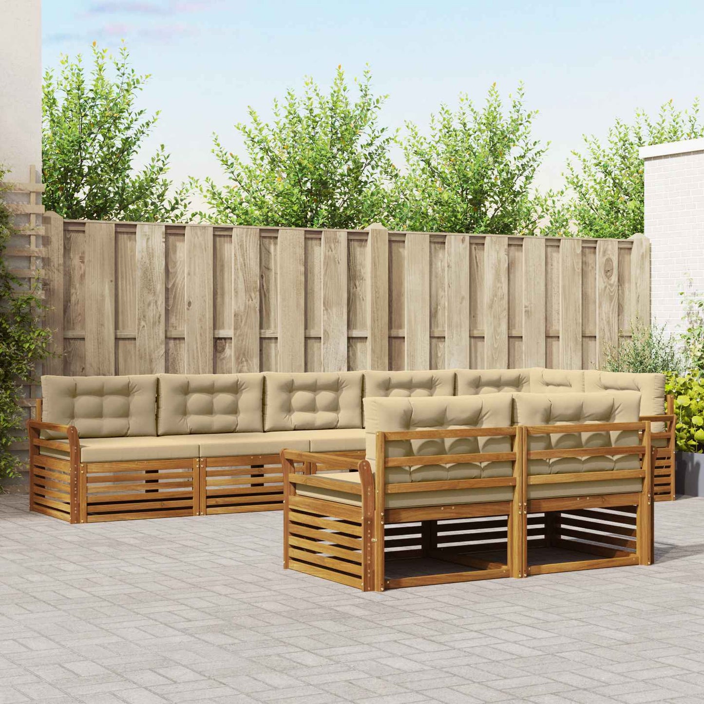vidaXL Σειρά Καναπέ Εξωτερικού με μαξιλάρι 8 pcs Φυσικό και Μπεζ