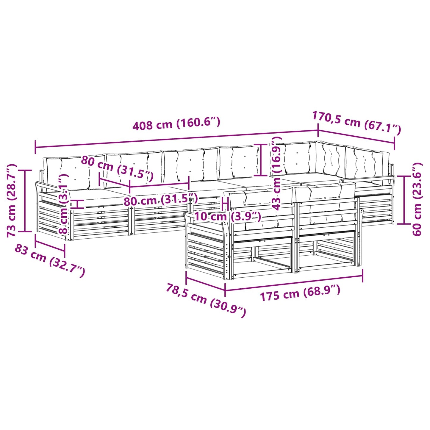vidaXL Σειρά Καναπέ Εξωτερικού με μαξιλάρι 8 pcs Φυσικό και Μπεζ