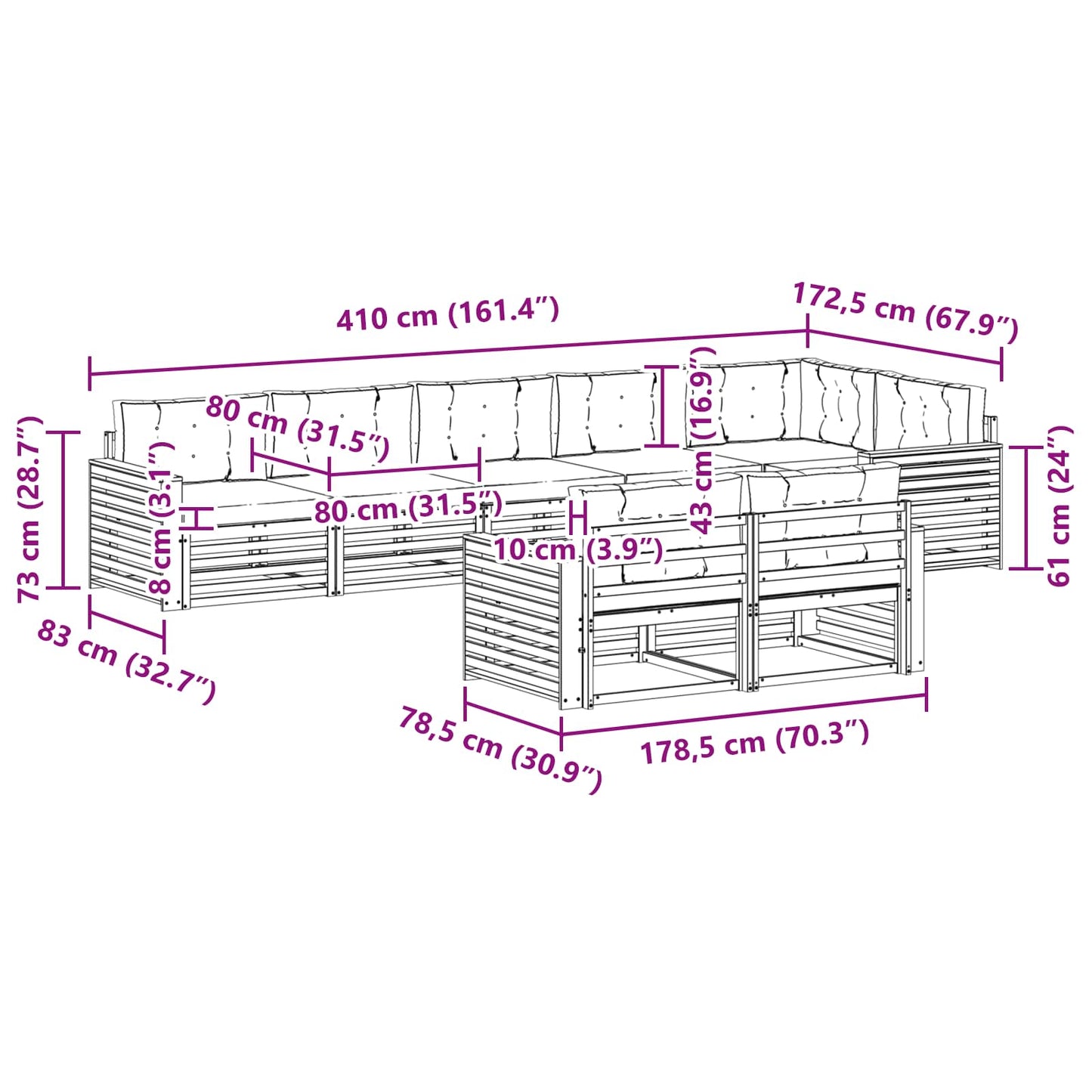 vidaXL Σειρά Καναπέ Εξωτερικού 8 pcs Φυσικό και Ανοιχτό Γκρι