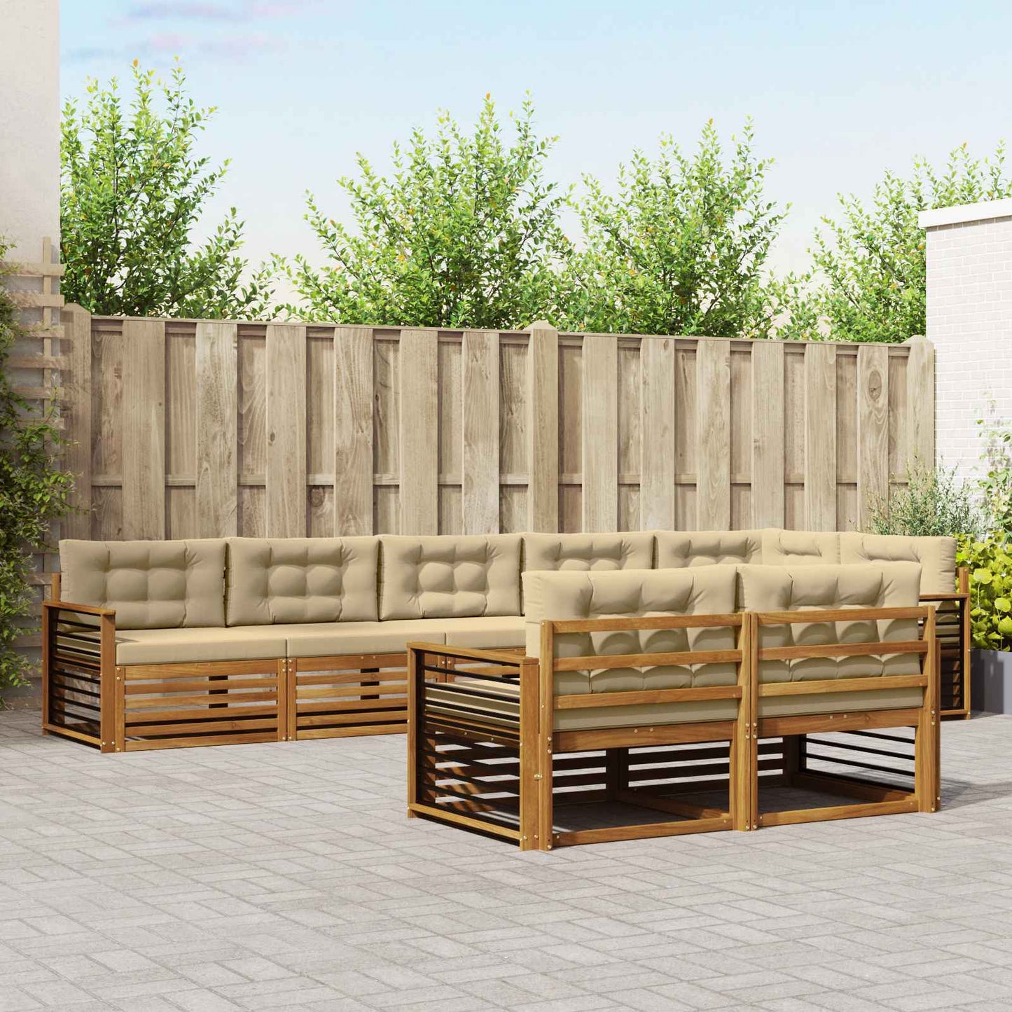 vidaXL Σειρά Καναπέ Εξωτερικού με μαξιλάρι 8 pcs Φυσικό και Μπεζ