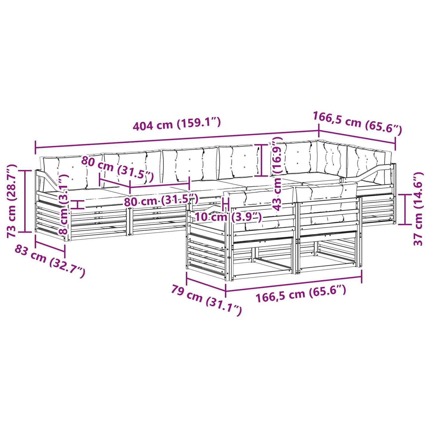 vidaXL Σειρά Καναπέ Εξωτερικού με μαξιλάρι 8 pcs Φυσικό και Μπεζ