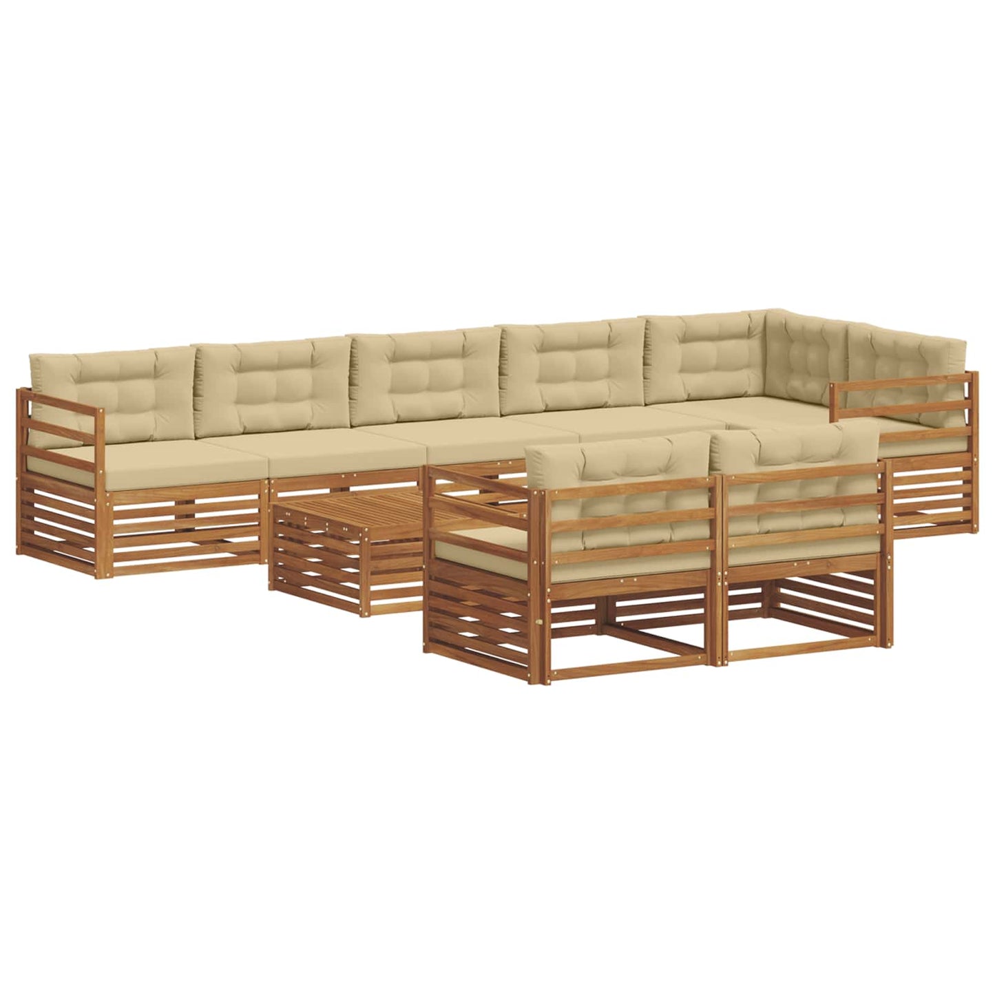 vidaXL Σειρά Καναπέ Εξωτερικού με μαξιλάρι 9 pcs Φυσικό και Μπεζ