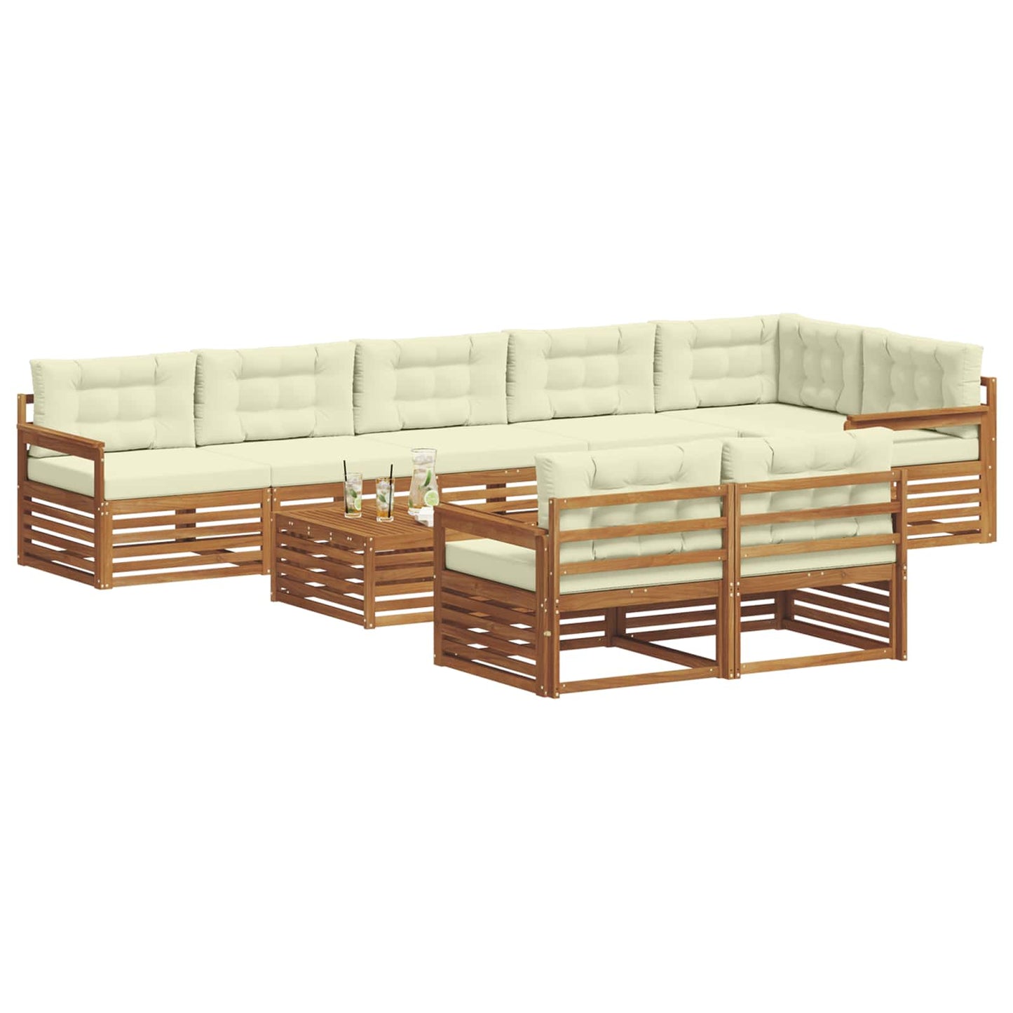 vidaXL Σειρά Καναπέ Εξωτερικού με μαξιλάρι 9 pcs Φυσικό και Κρέμα