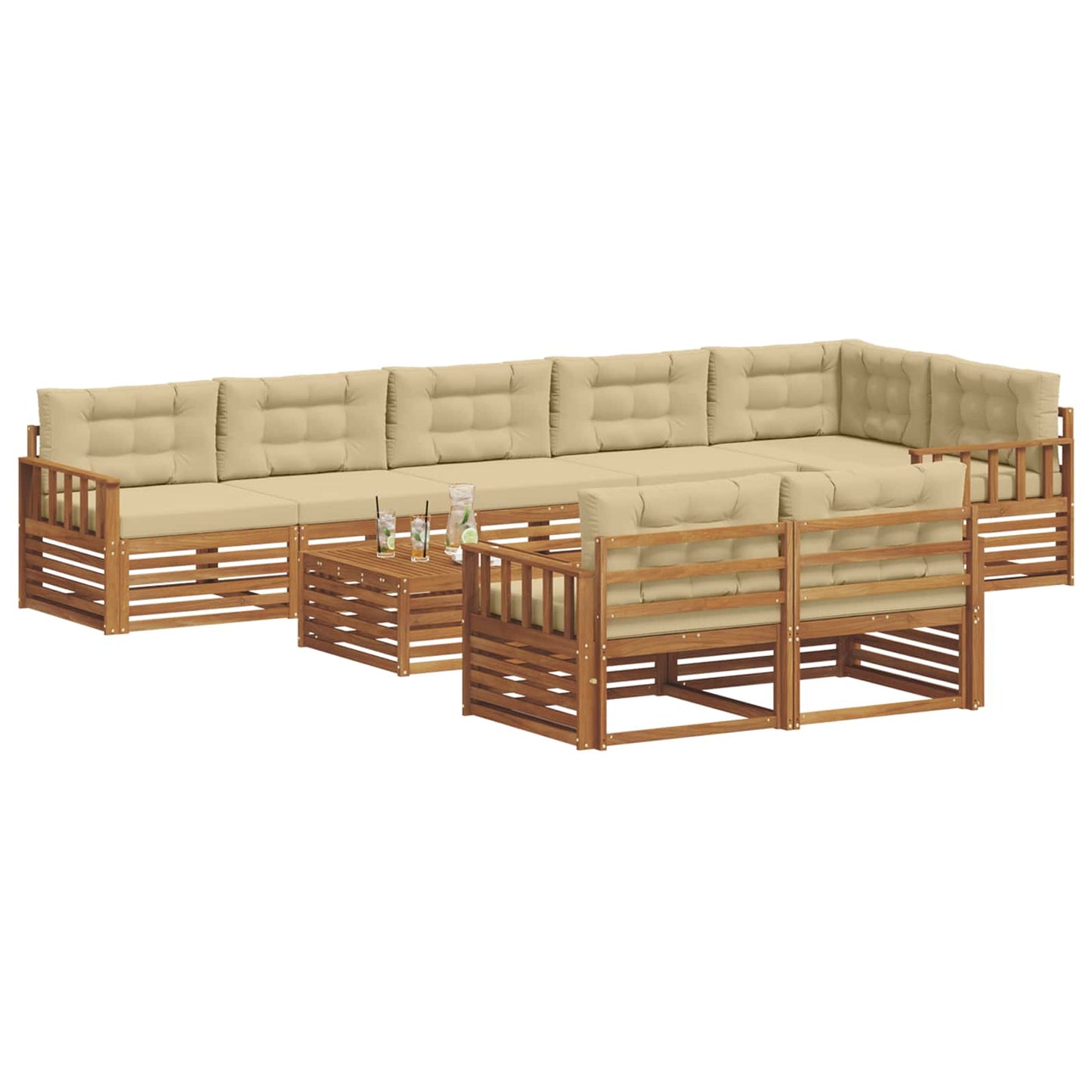 vidaXL Σειρά Καναπέ Εξωτερικού με μαξιλάρι 9 pcs Φυσικό και Μπεζ