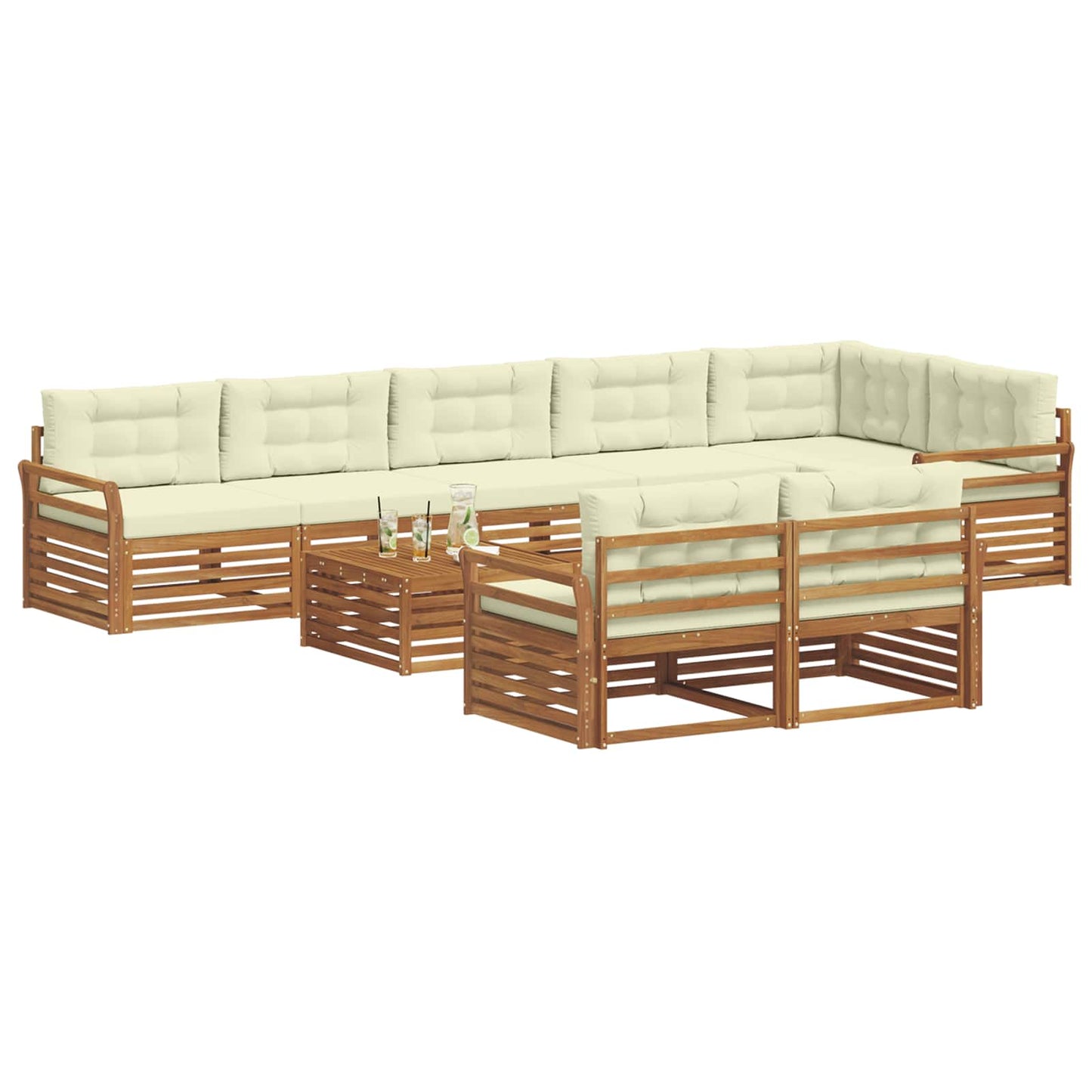 vidaXL Σειρά Καναπέ Εξωτερικού με μαξιλάρι 9 pcs Φυσικό και Κρέμα