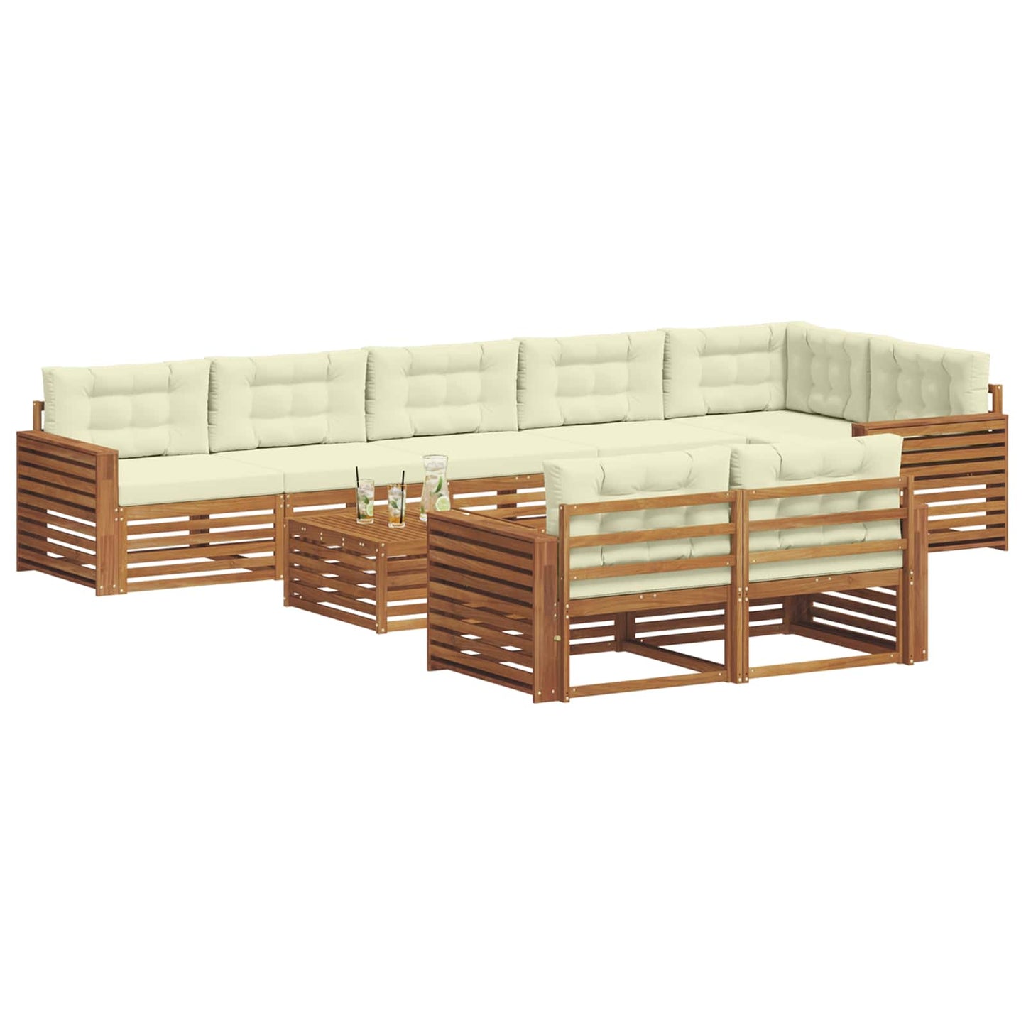 vidaXL Σειρά Καναπέ Εξωτερικού με μαξιλάρι 9 pcs Φυσικό και Κρέμα