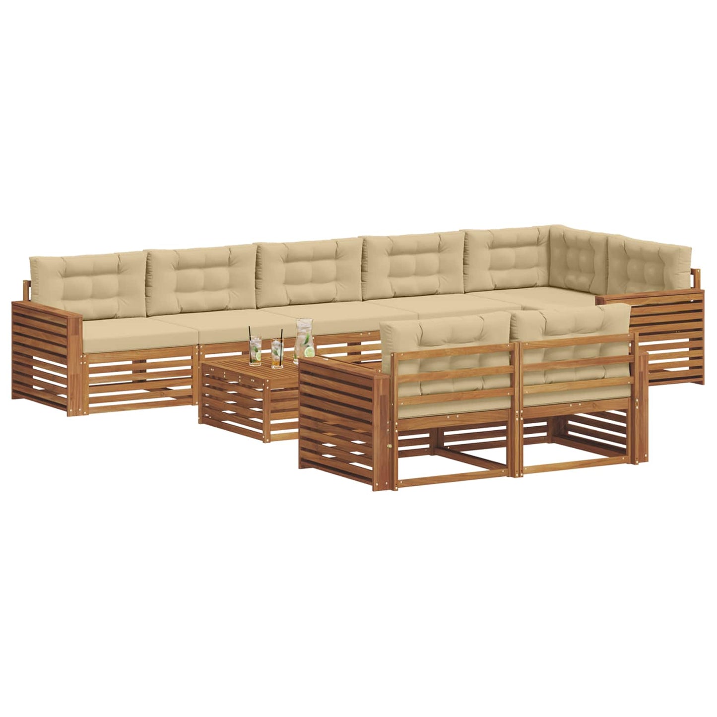 vidaXL Σειρά Καναπέ Εξωτερικού με μαξιλάρι 9 pcs Φυσικό και Μπεζ