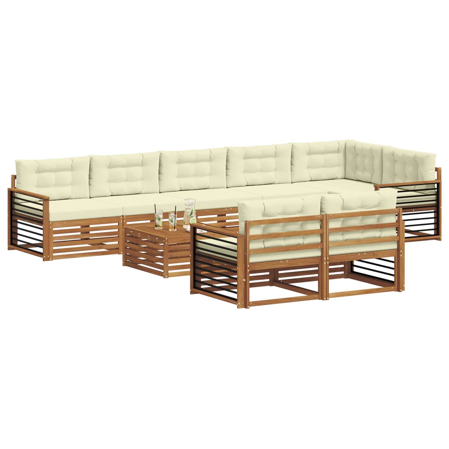 vidaXL Σειρά Καναπέ Εξωτερικού με μαξιλάρι 9 pcs Φυσικό και Κρέμα