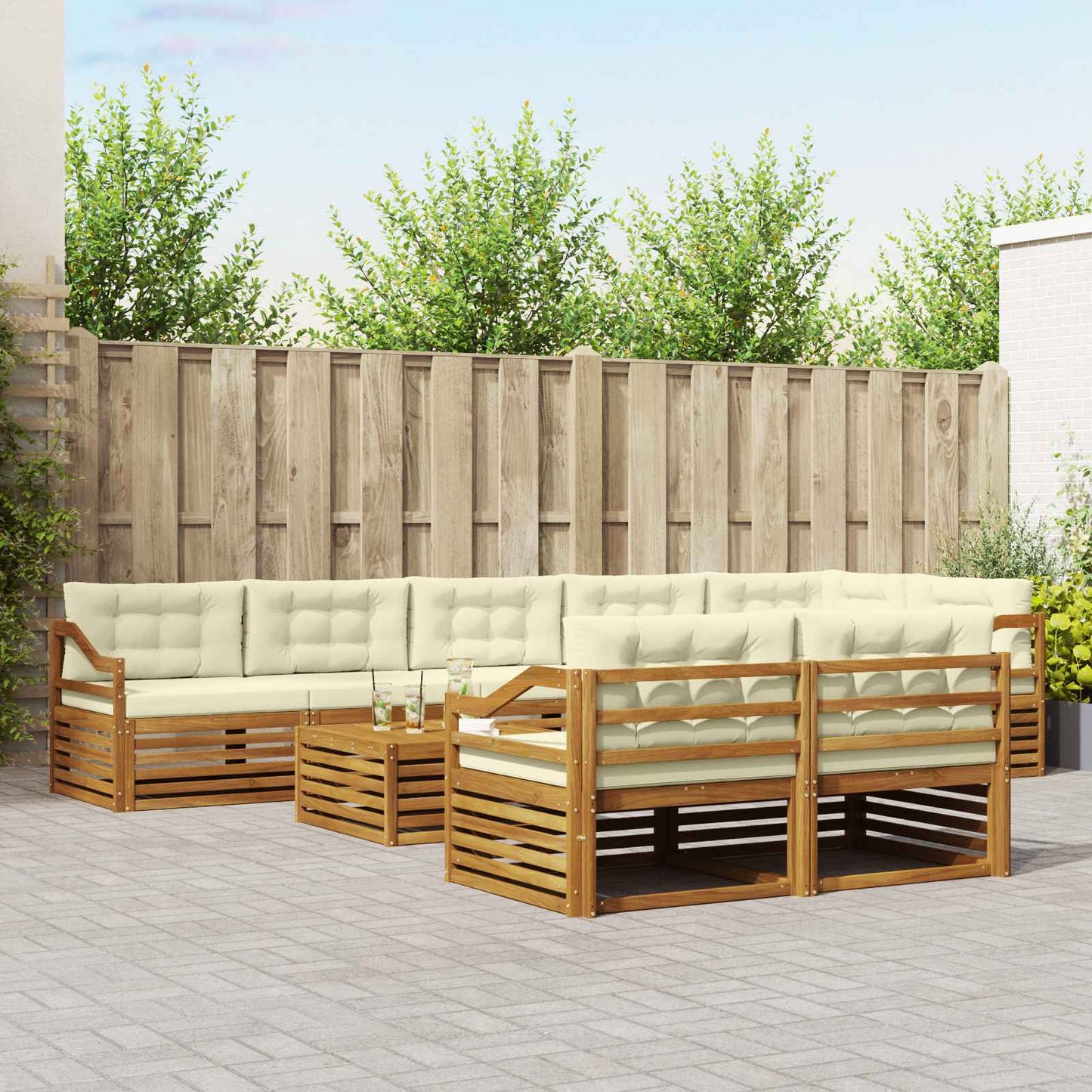 vidaXL Σειρά Καναπέ Εξωτερικού με μαξιλάρι 9 pcs Φυσικό και Κρέμα