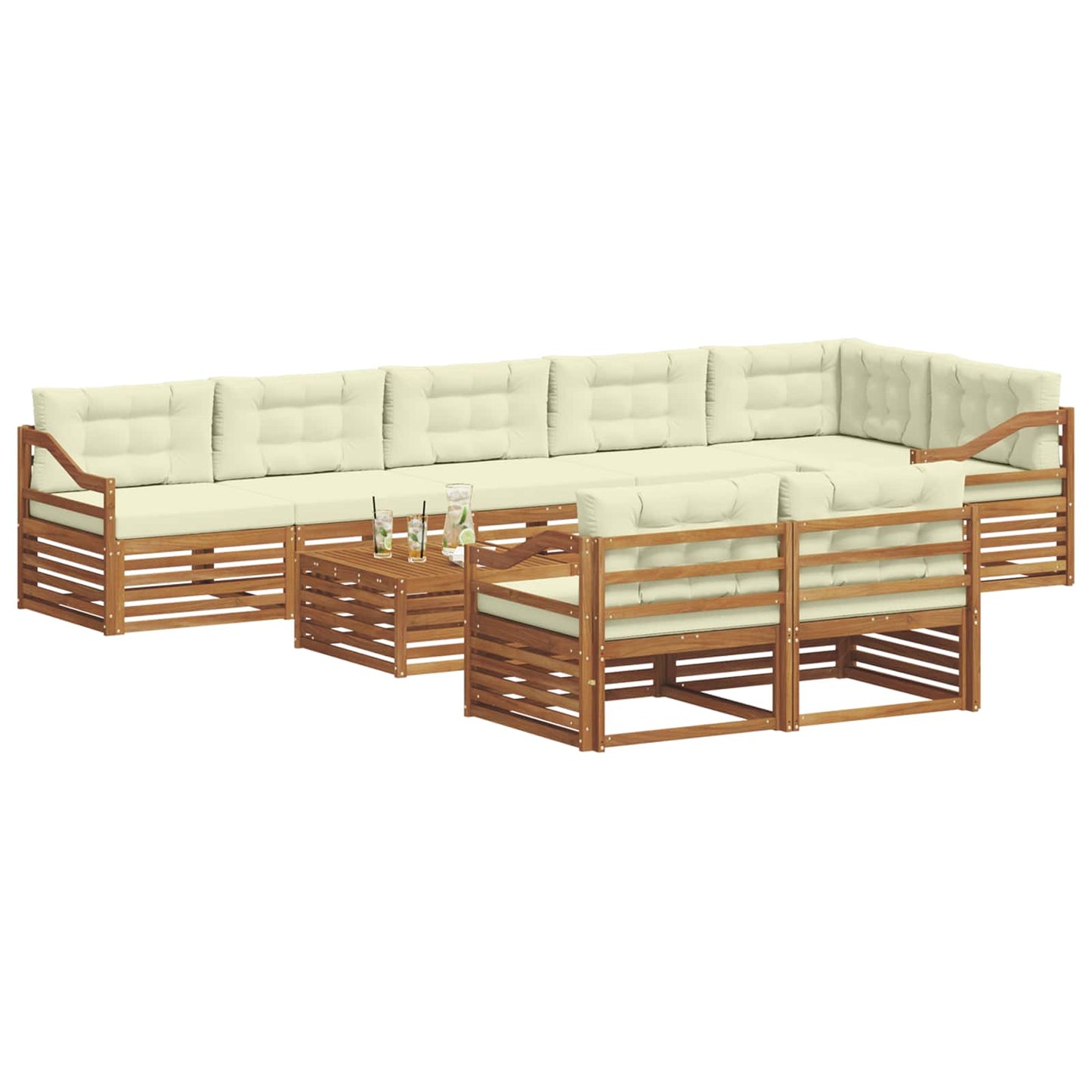vidaXL Σειρά Καναπέ Εξωτερικού με μαξιλάρι 9 pcs Φυσικό και Κρέμα