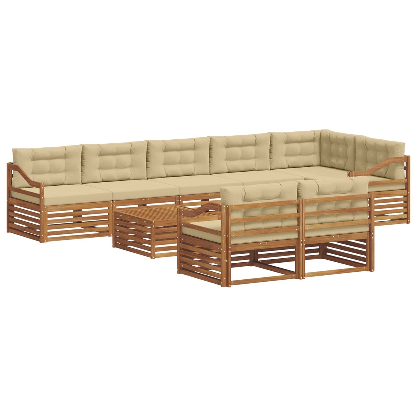 vidaXL Σειρά Καναπέ Εξωτερικού με μαξιλάρι 9 pcs Φυσικό και Μπεζ