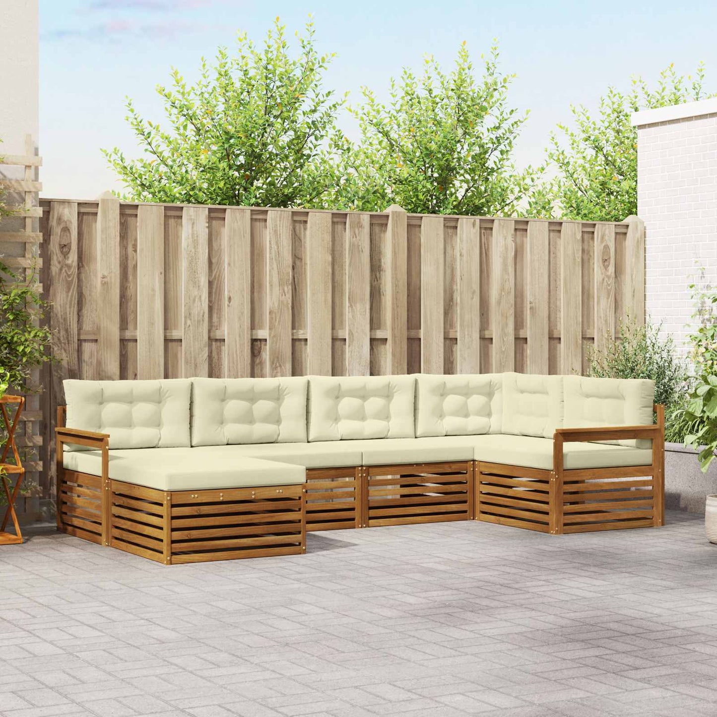 vidaXL Σειρά Καναπέ Εξωτερικού με μαξιλάρι 6 pcs Φυσικό και Κρέμα