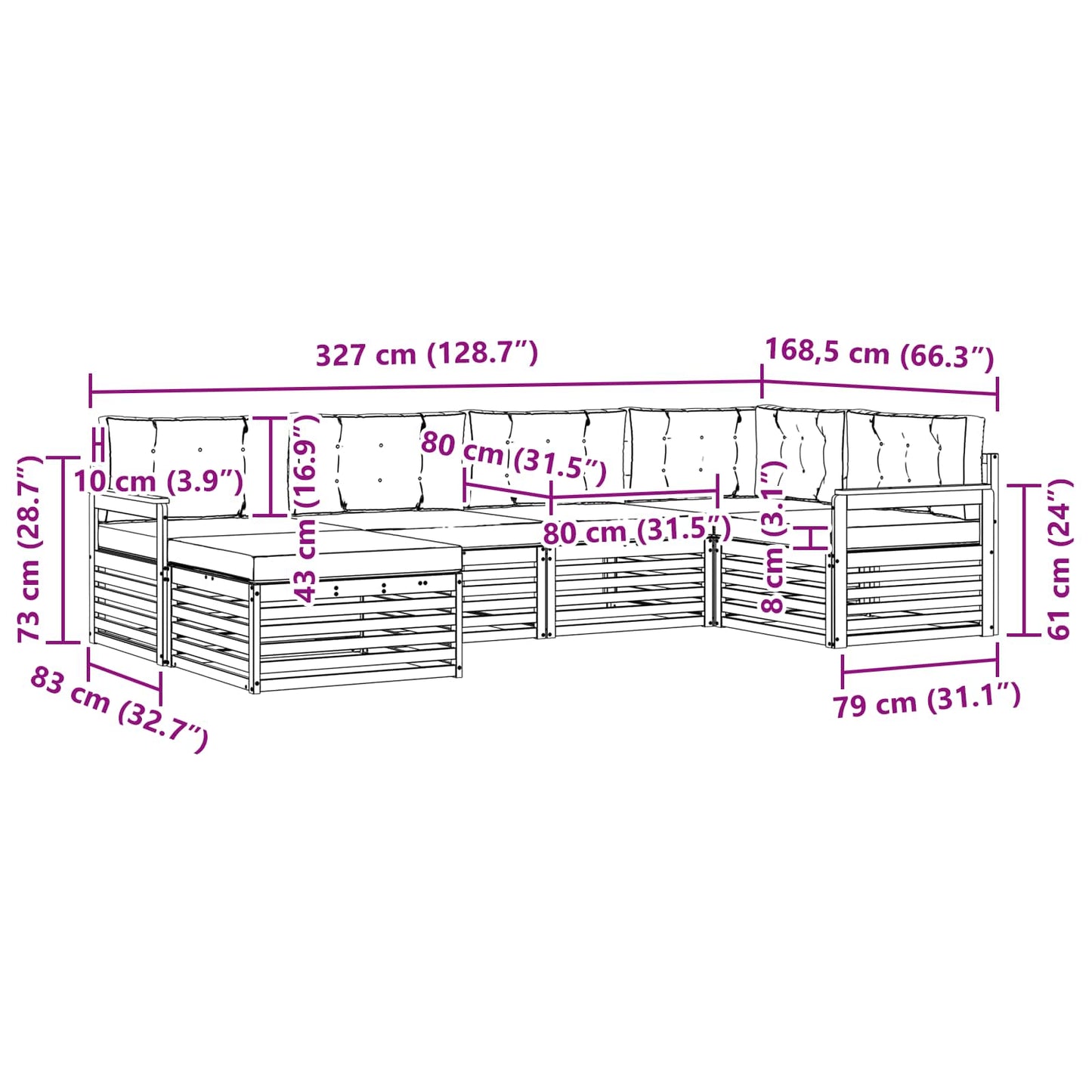 vidaXL Σειρά Καναπέ Εξωτερικού με μαξιλάρι 6 pcs Φυσικό και Κρέμα