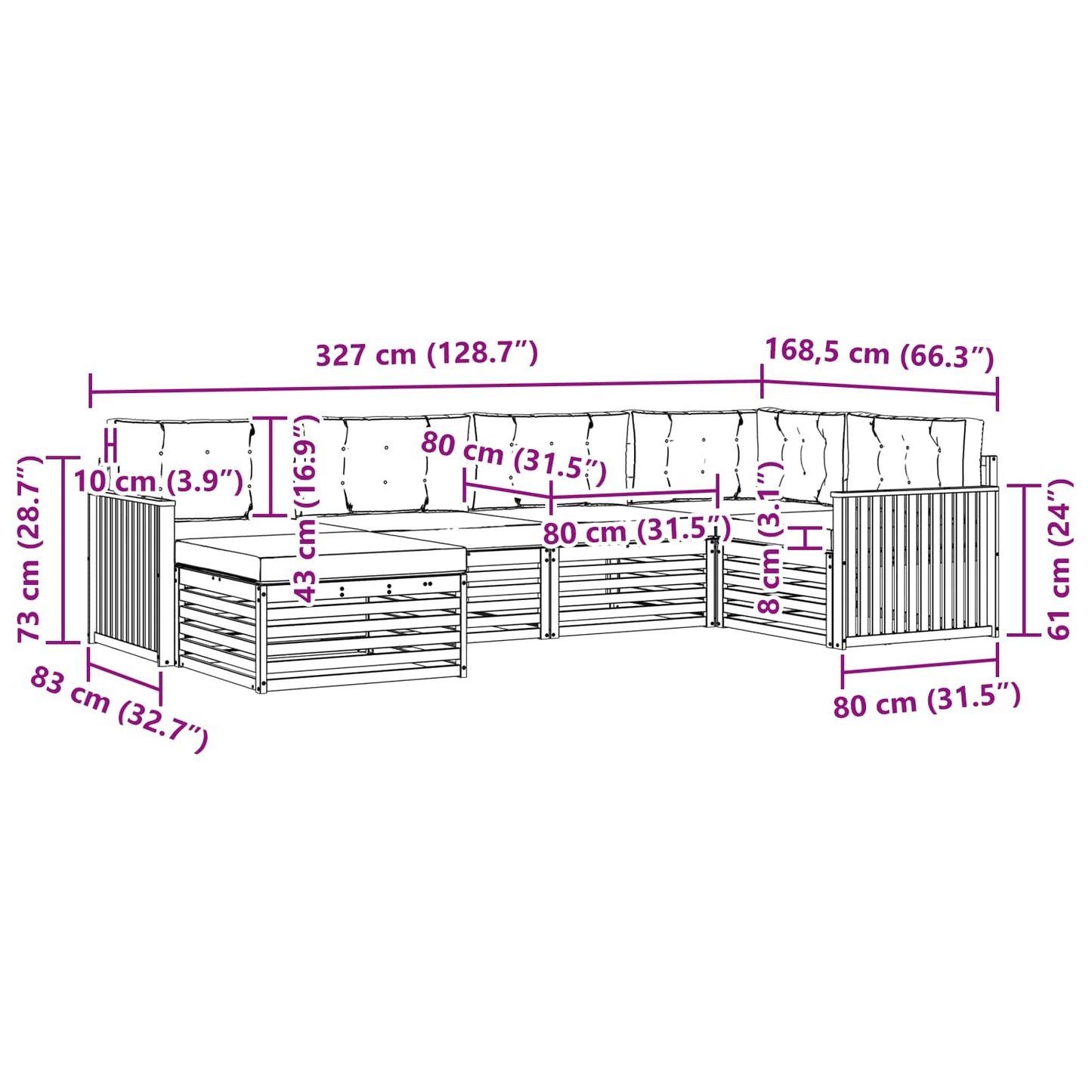 vidaXL Σειρά Καναπέ Εξωτερικού με μαξιλάρι 6 pcs Φυσικό και Κρέμα