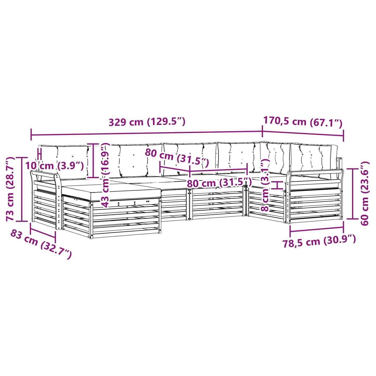 vidaXL Σειρά Καναπέ Εξωτερικού με μαξιλάρι 6 pcs Φυσικό και Μπεζ