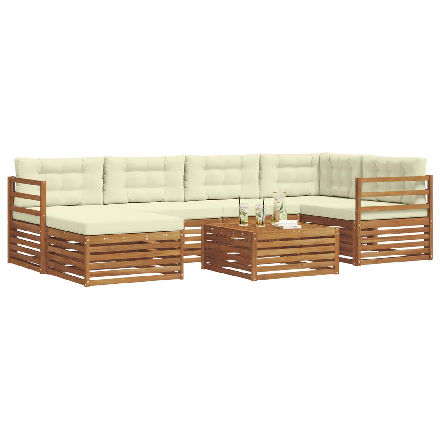 vidaXL Σειρά Καναπέ Εξωτερικού με μαξιλάρι 7 pcs Φυσικό και Κρέμα
