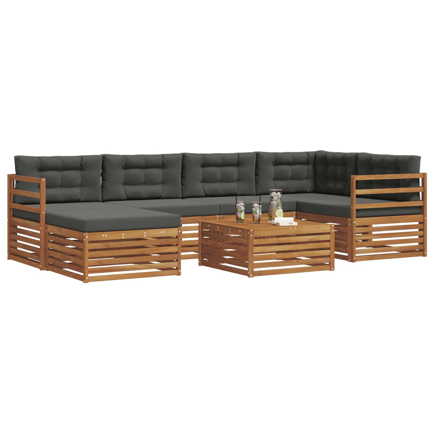 vidaXL Σειρά Καναπέ Εξωτερικού με μαξιλάρι 7 pcs Φυσικό και Ανθρακί