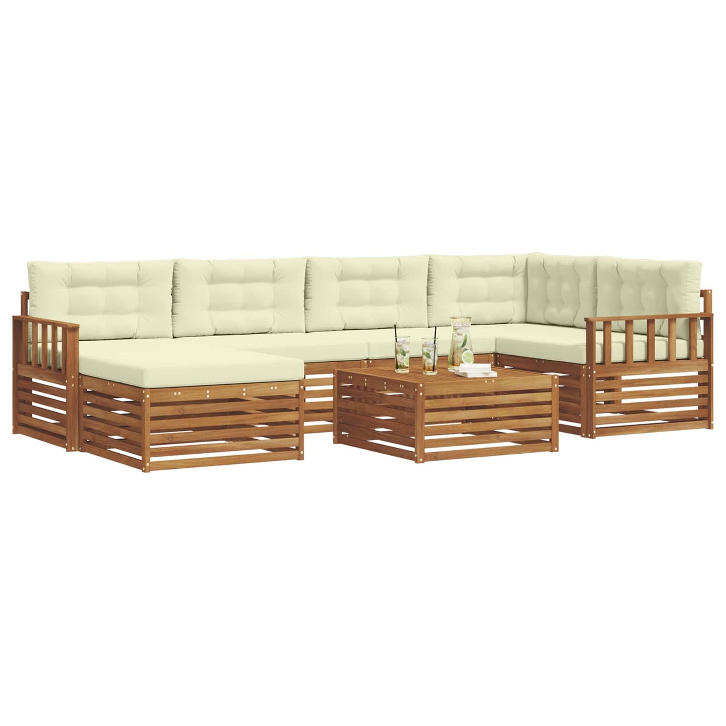 vidaXL Σειρά Καναπέ Εξωτερικού με μαξιλάρι 7 pcs Φυσικό και Κρέμα