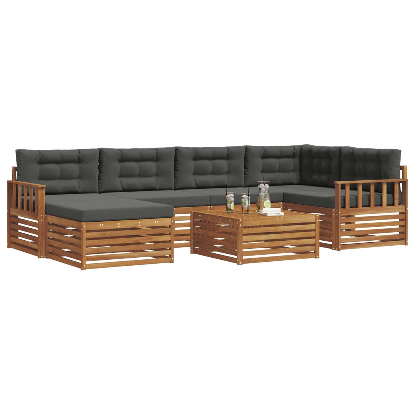 vidaXL Σειρά Καναπέ Εξωτερικού με μαξιλάρι 7 pcs Φυσικό και Ανθρακί