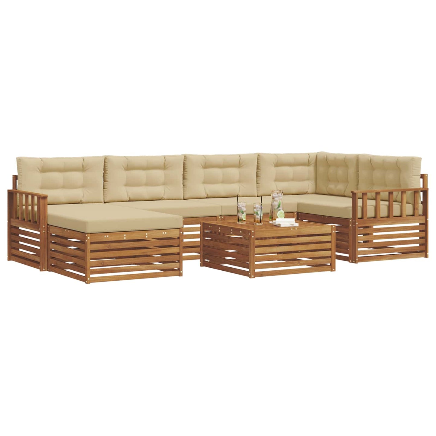 vidaXL Σειρά Καναπέ Εξωτερικού με μαξιλάρι 7 pcs Φυσικό και Μπεζ