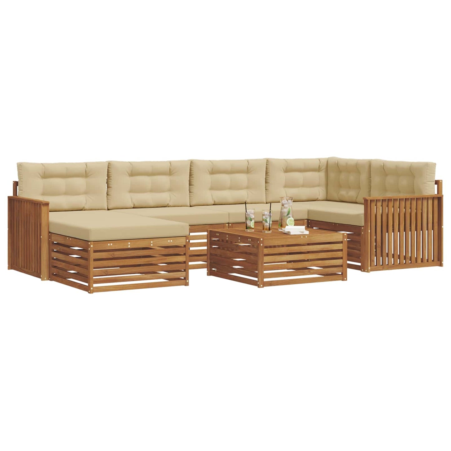 vidaXL Σειρά Καναπέ Εξωτερικού με μαξιλάρι 7 pcs Φυσικό και Μπεζ