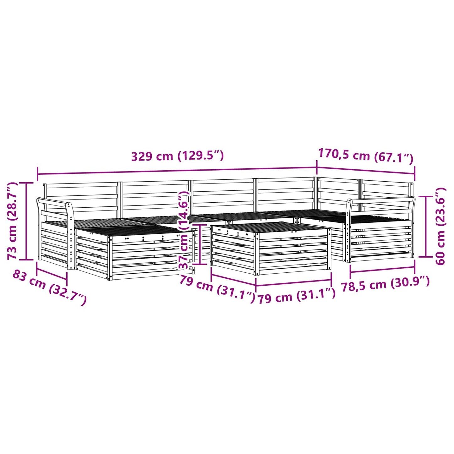 vidaXL Σειρά Καναπέ Εξωτερικού 7 pcs Φυσικό Στερεό Ξύλο Ακακίας