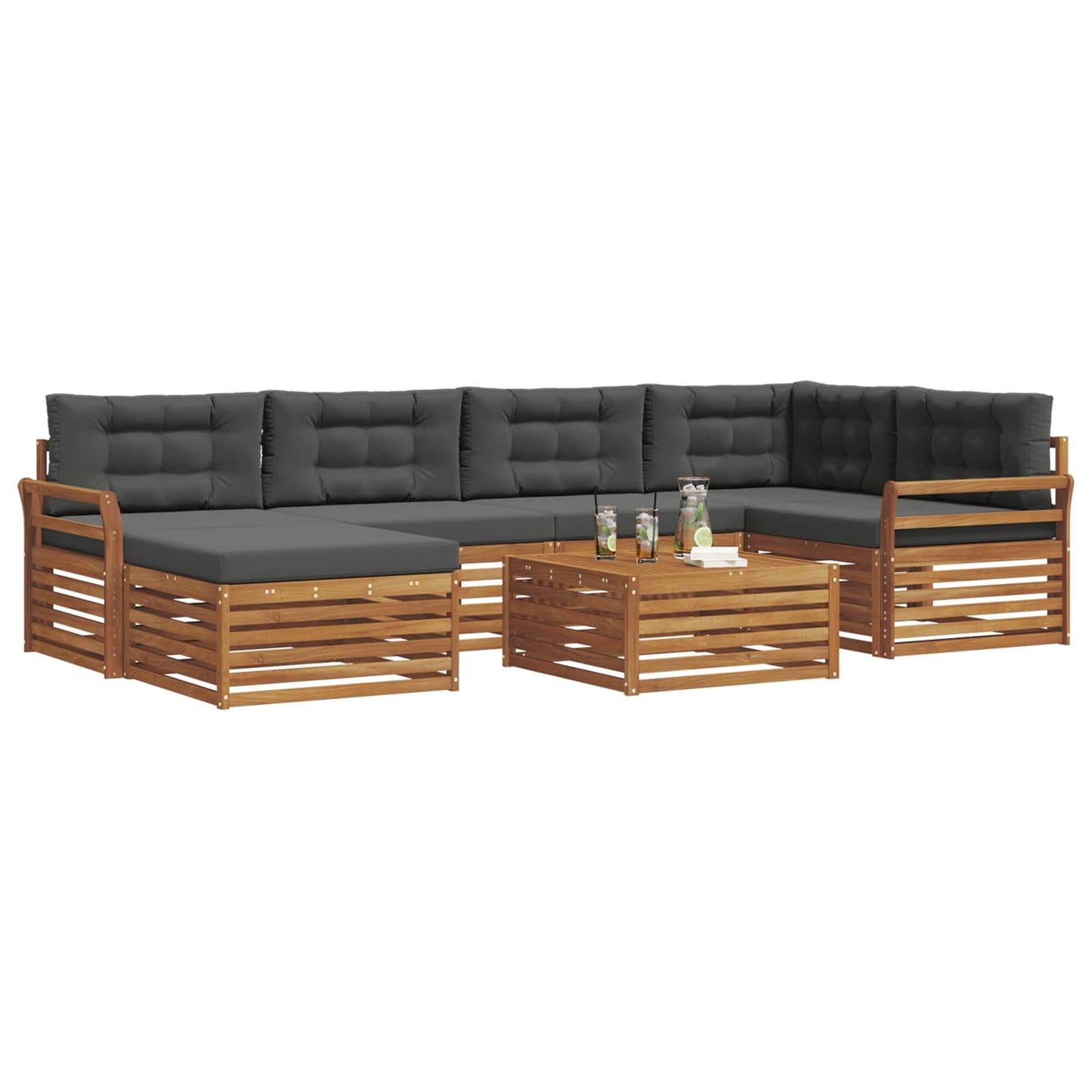 vidaXL Σειρά Καναπέ Εξωτερικού με μαξιλάρι 7 pcs Φυσικό και Ανθρακί