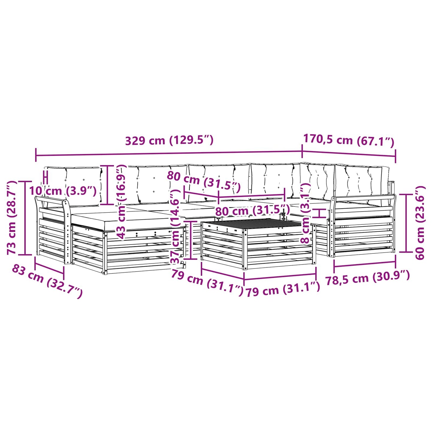 vidaXL Σειρά Καναπέ Εξωτερικού με μαξιλάρι 7 pcs Φυσικό και Ανθρακί