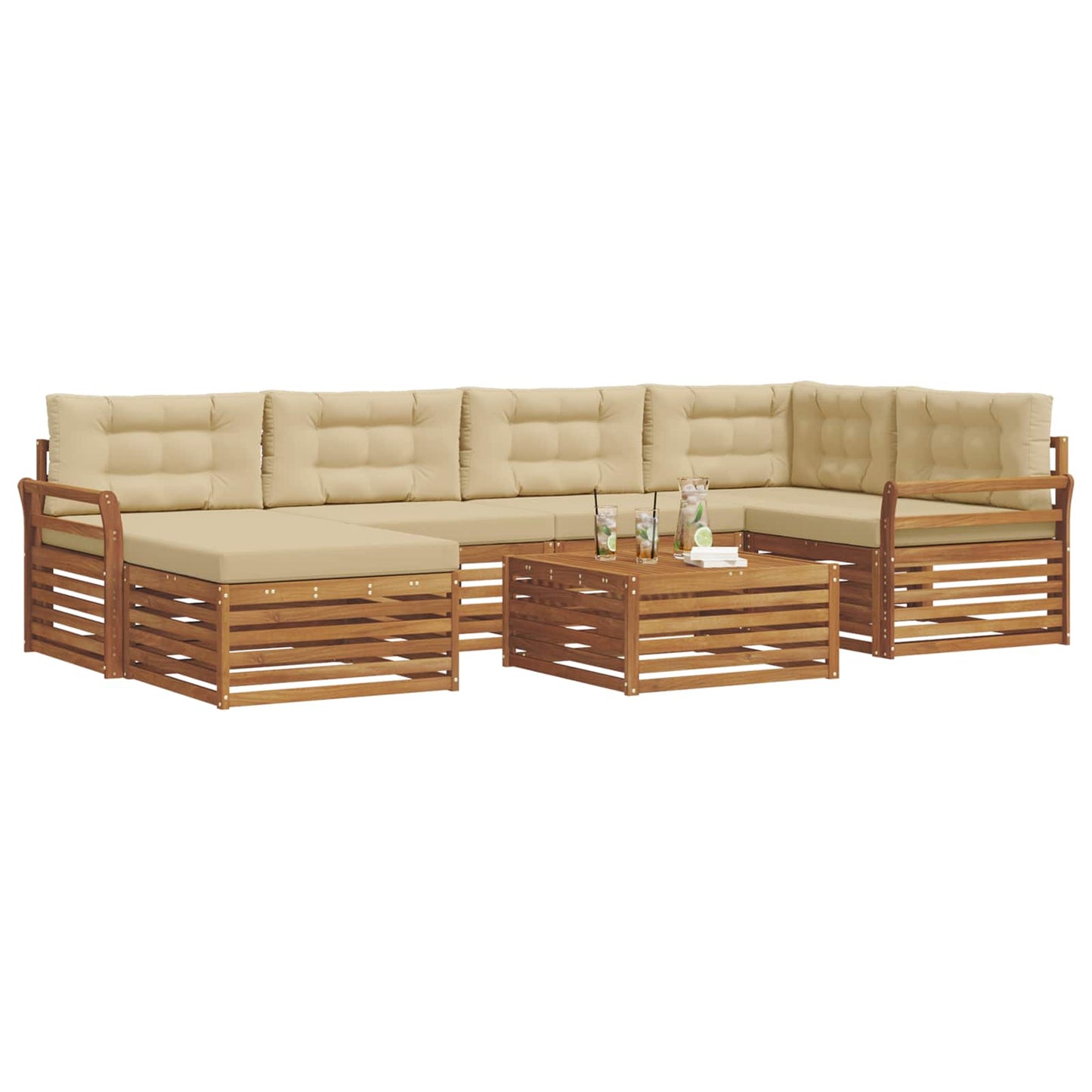 vidaXL Σειρά Καναπέ Εξωτερικού με μαξιλάρι 7 pcs Φυσικό και Μπεζ